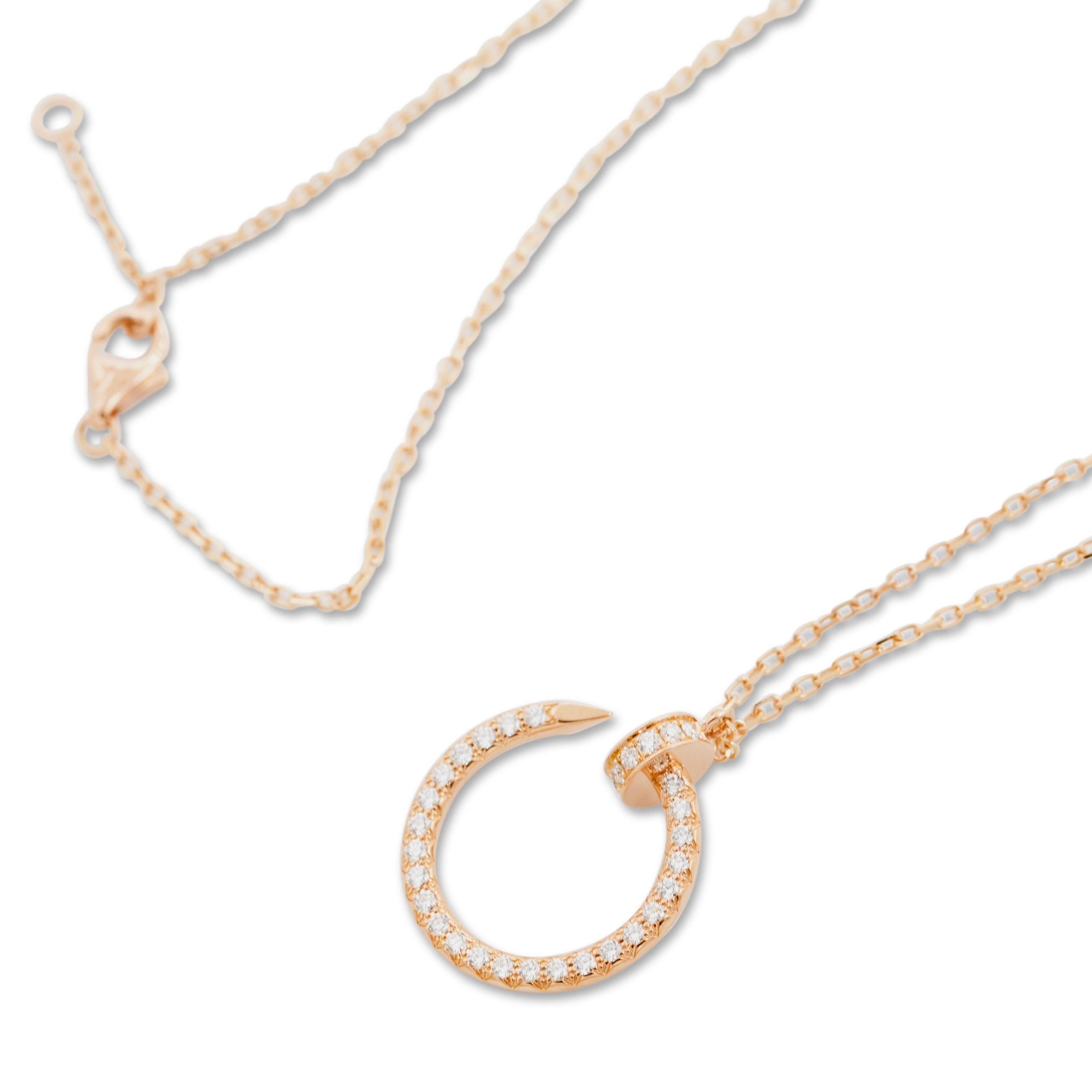 Round Cut Cartier Juste un Clou Rose Gold Diamond Pendant Necklace