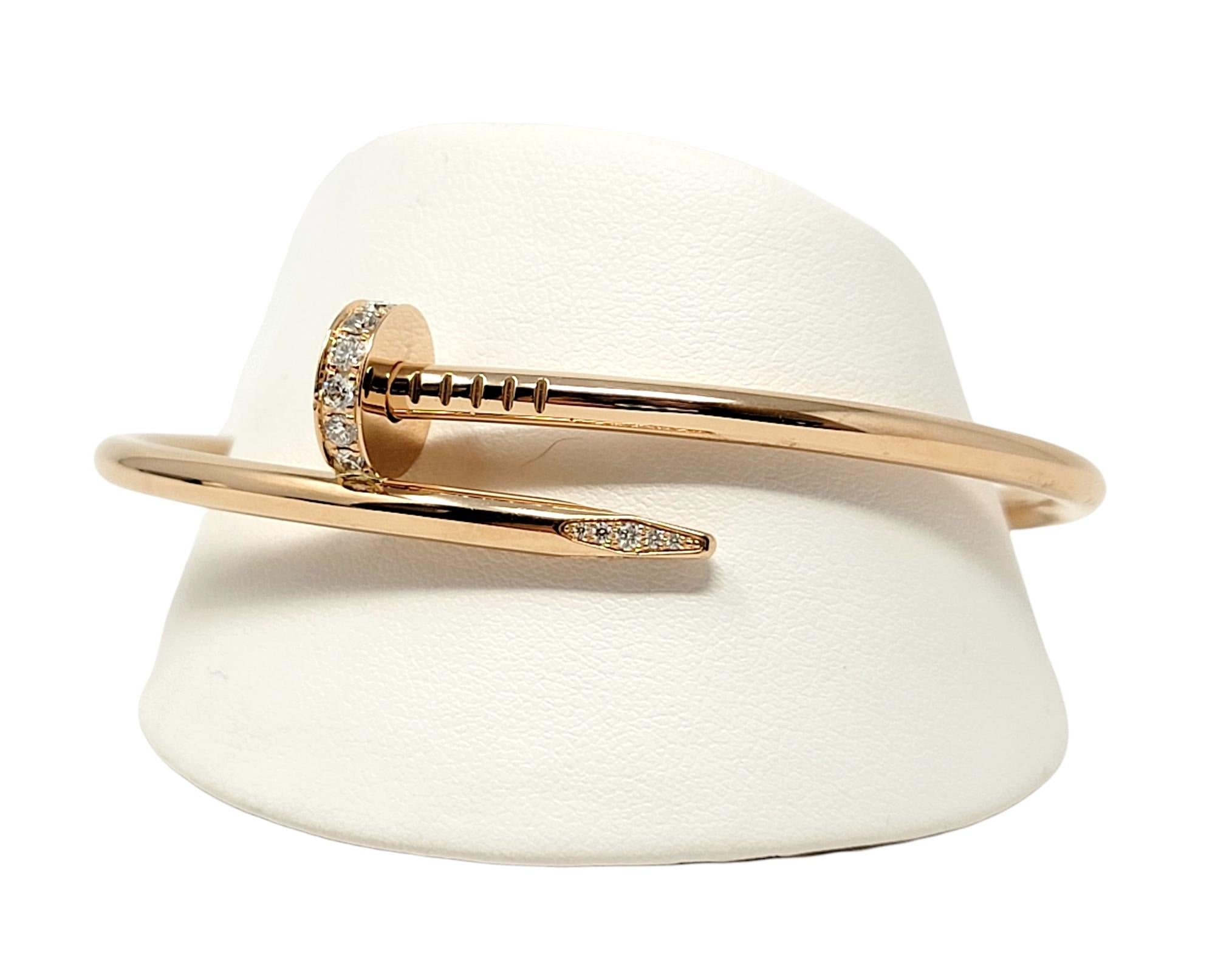 Cartier Juste un Clou Rose Gold Hinged Bangle Bracelet with Diamonds For Sale 1