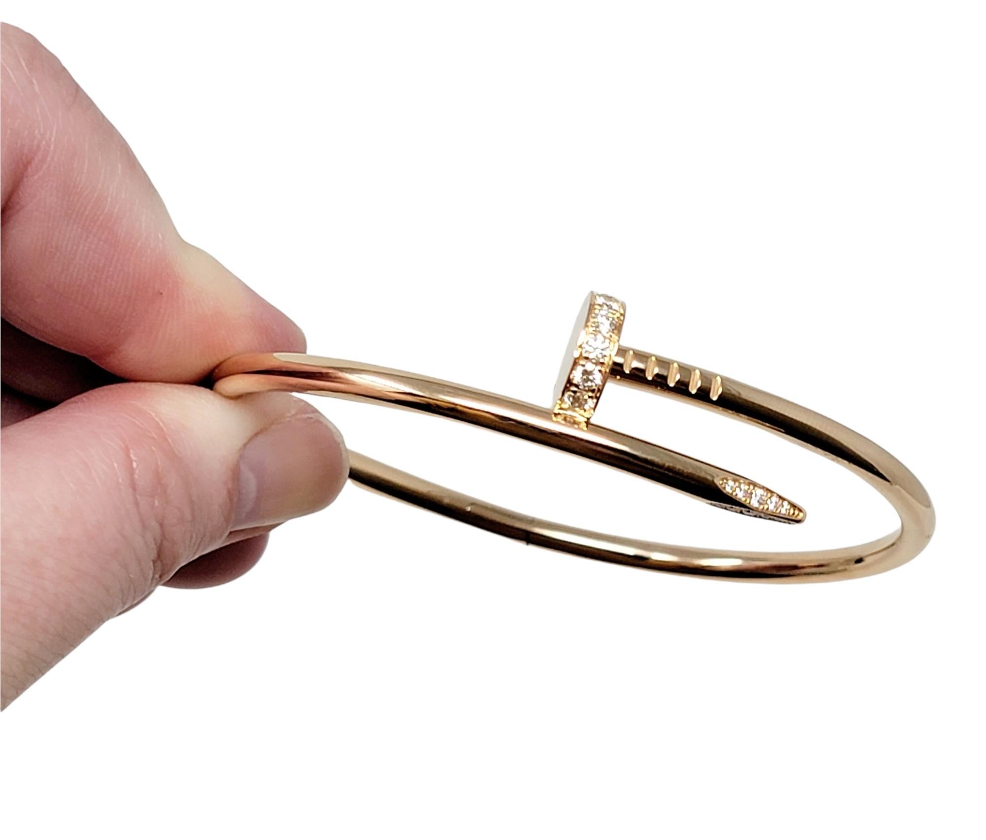 Cartier Juste un Clou Rose Gold Hinged Bangle Bracelet with Diamonds For Sale 2