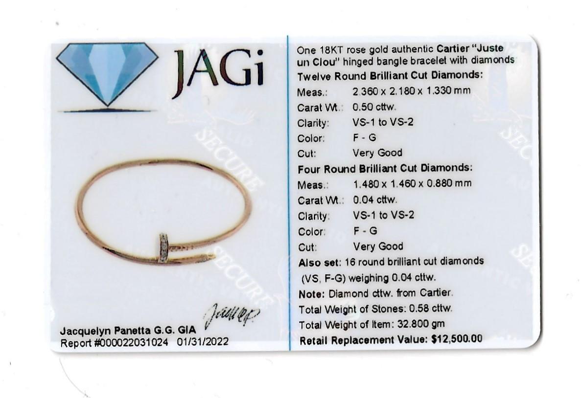 Cartier Juste un Clou Rose Gold Hinged Bangle Bracelet with Diamonds For Sale 6
