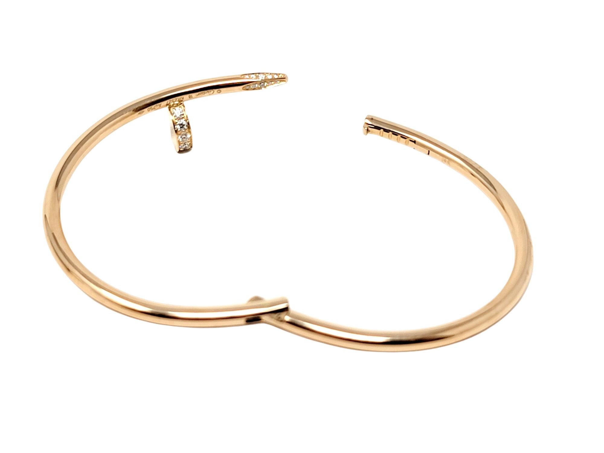 Contemporary Cartier Juste un Clou Rose Gold Hinged Bangle Bracelet with Diamonds For Sale