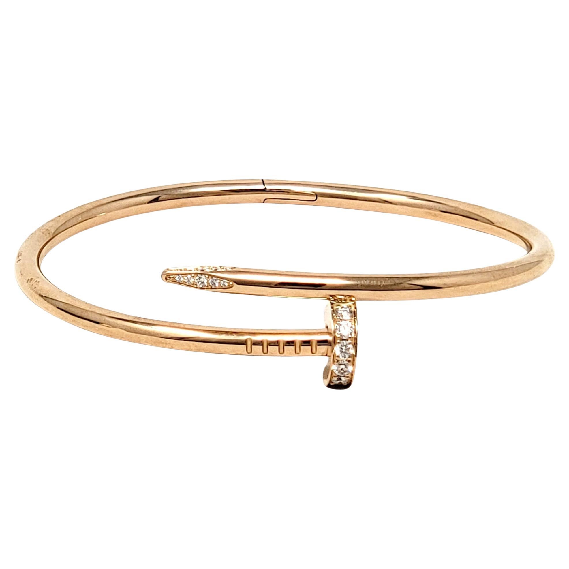 Cartier Juste un Clou Rose Gold Hinged Bangle Bracelet with Diamonds For Sale