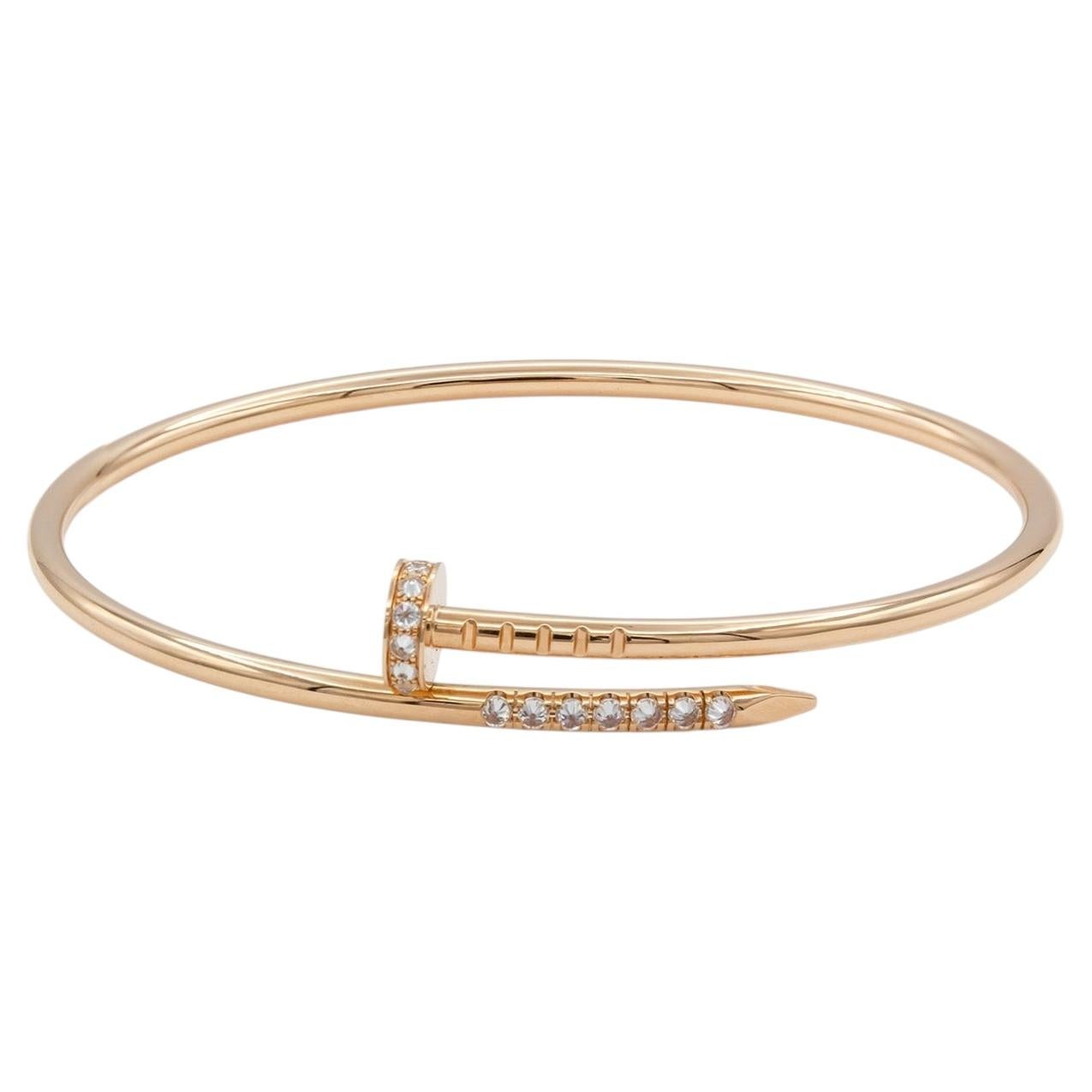 Cartier Juste un Clou Small Reverse-Set Diamond Rose Gold Bracelet Size 17 BNP