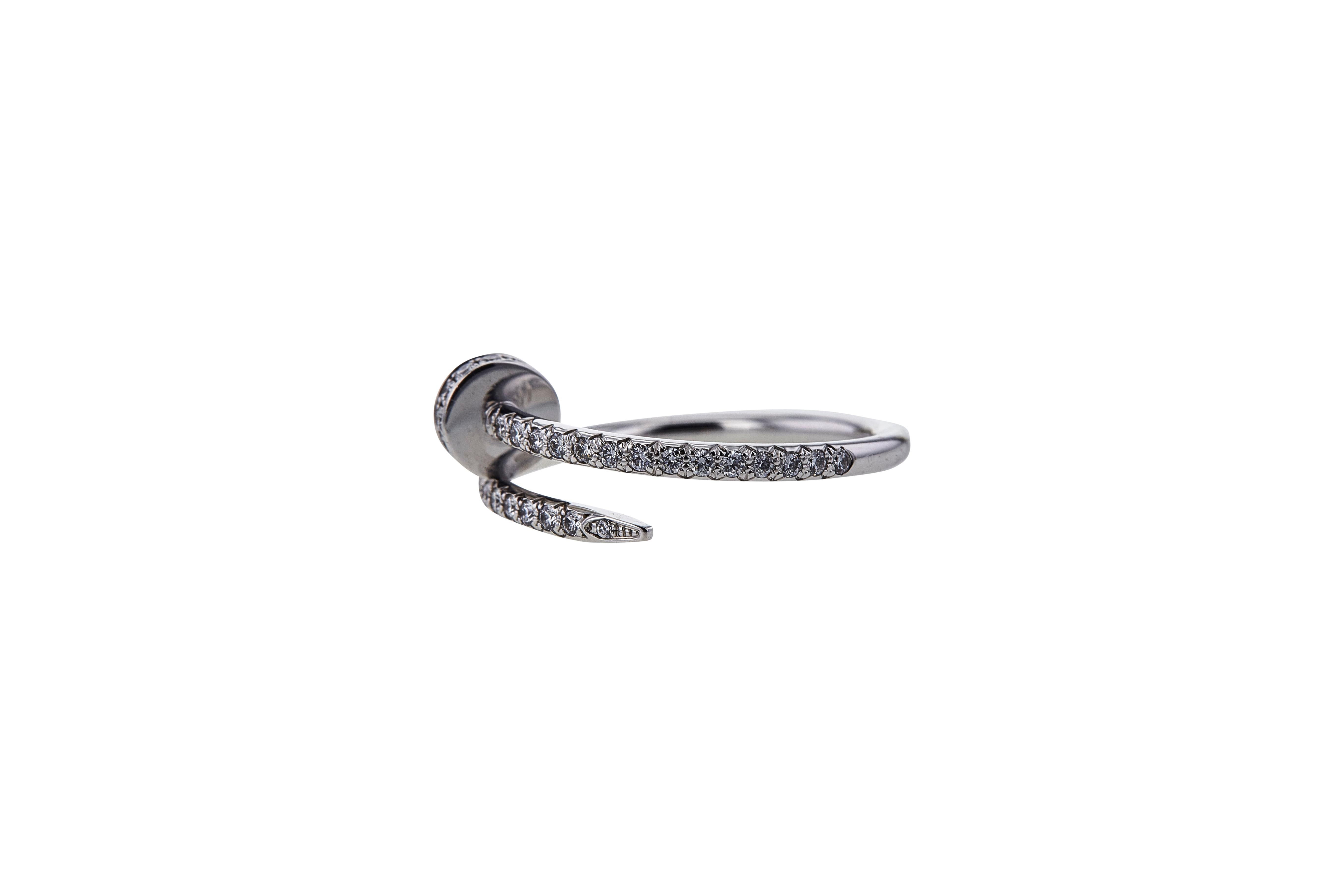 Contemporary Cartier 'Juste Un Clou' White Gold and Diamond ring. Size 54 For Sale