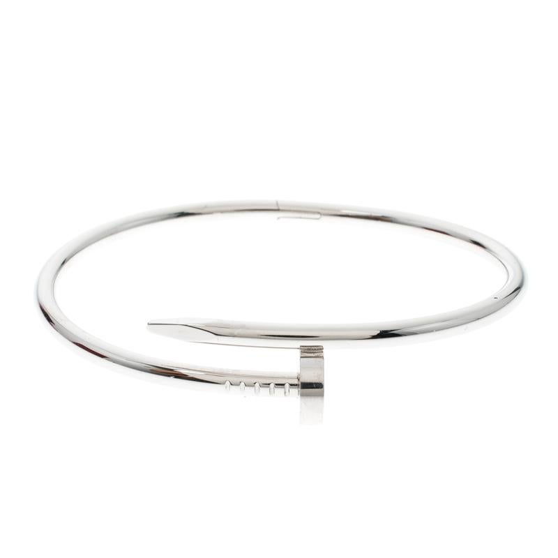Juste un Clou bracelet, classic, white gold 750/1000, rhodium-finish. Width: 3.5mm.
♦ Designer: Cartier
♦ Metal: 18 karat
♦ Circa 2020
♦ Certificate of Authority and sale receipt 
♦ Size 17
♦ Packaging: All Cartier Boxes and gift bag
♦ Condition: