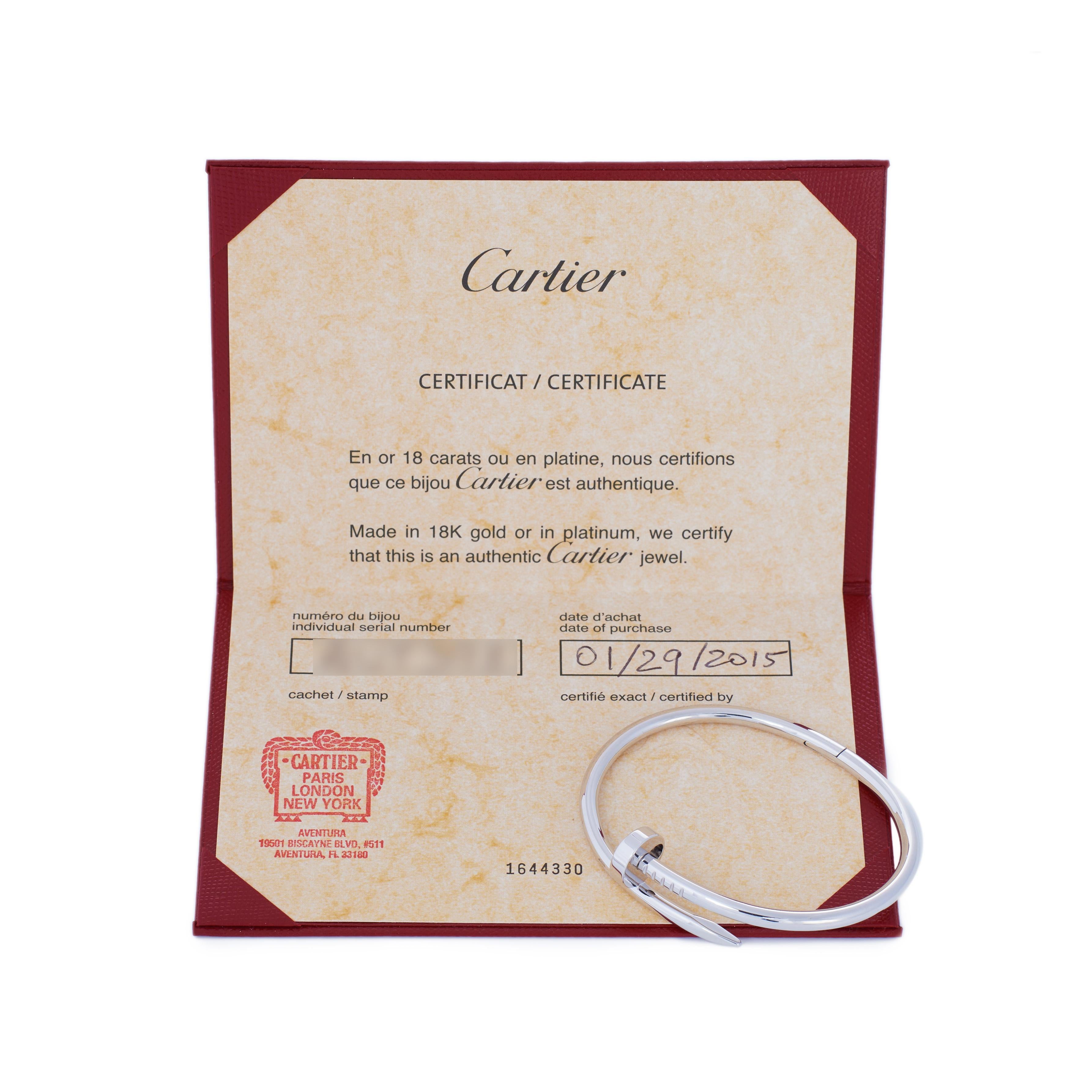 Cartier 'Juste un Clou' White Gold Bracelet In Excellent Condition In New York, NY
