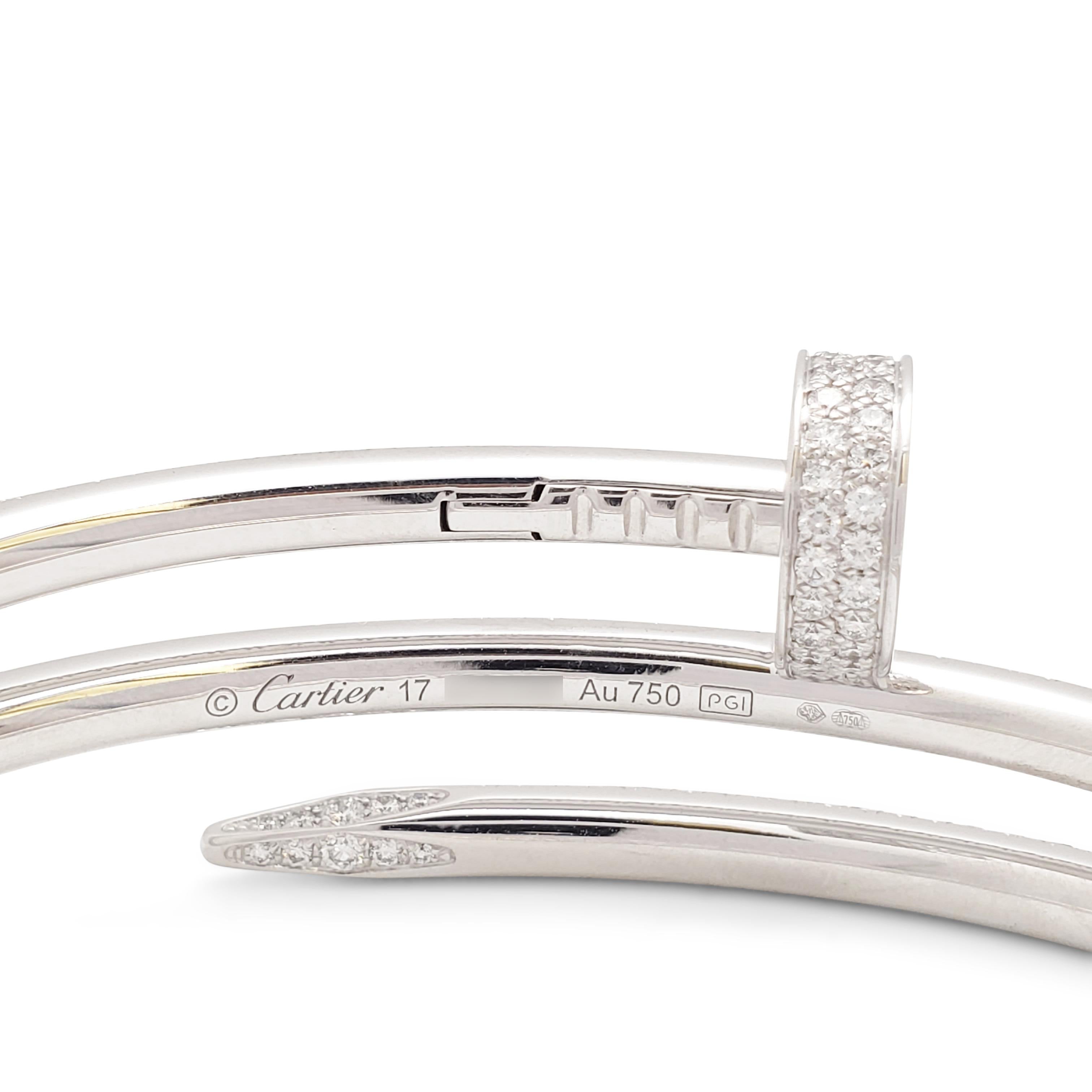 Round Cut Cartier 'Juste un Clou' White Gold Diamond Bracelet
