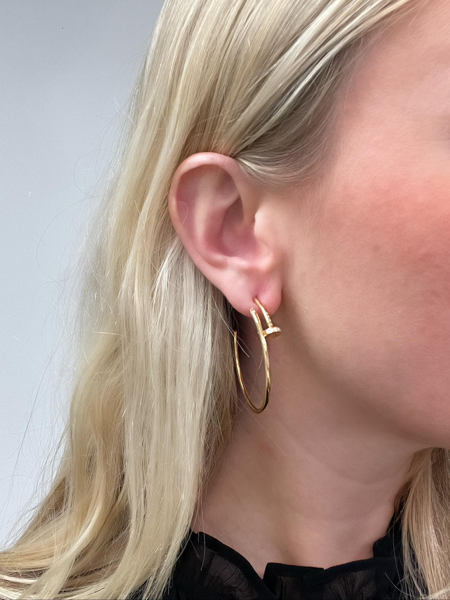 Contemporary Cartier, Juste Un Clou Yellow Gold and Diamond Hoop Large Model Earrings For Sale