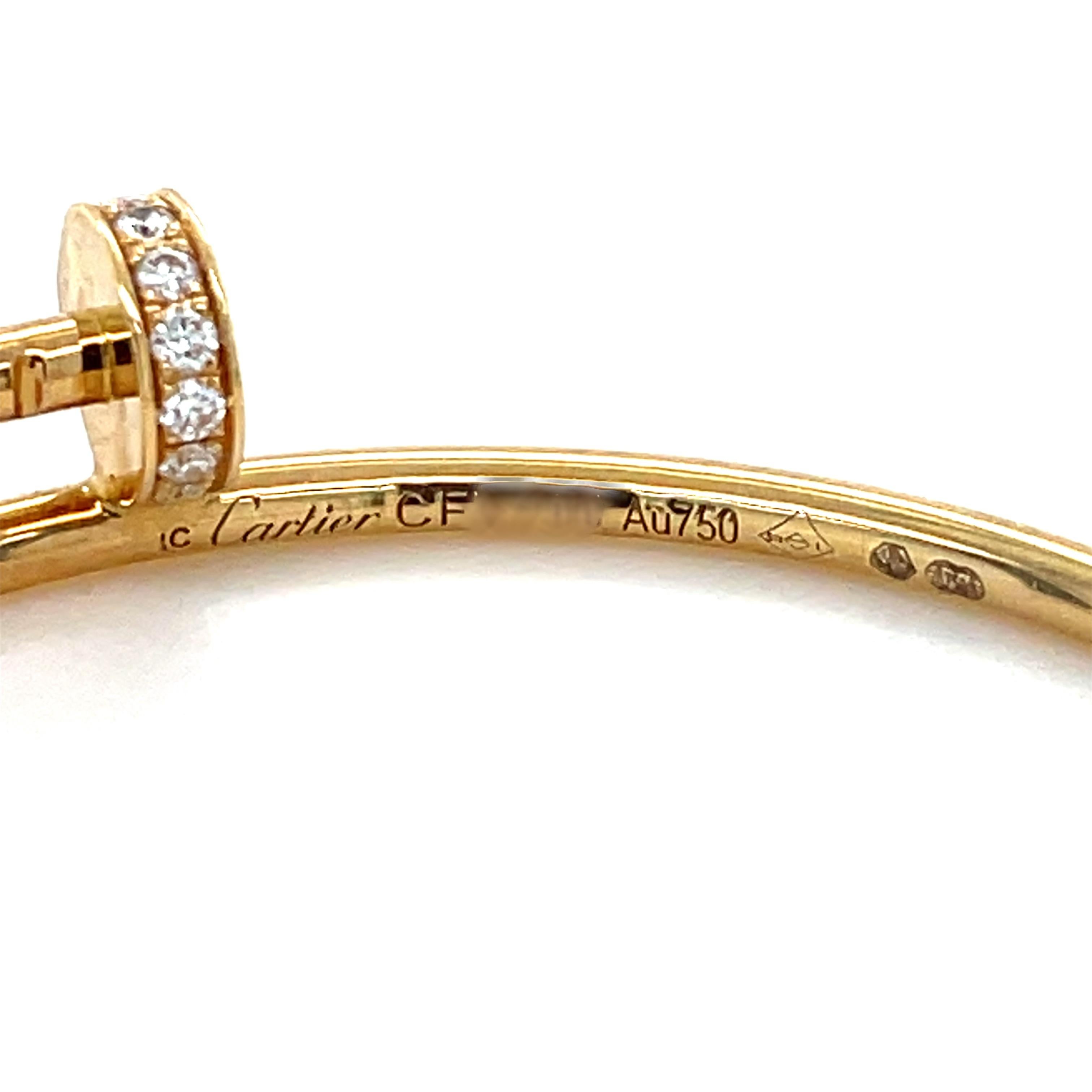 Brilliant Cut Cartier, Juste Un Clou Yellow Gold and Diamond Hoop Large Model Earrings For Sale