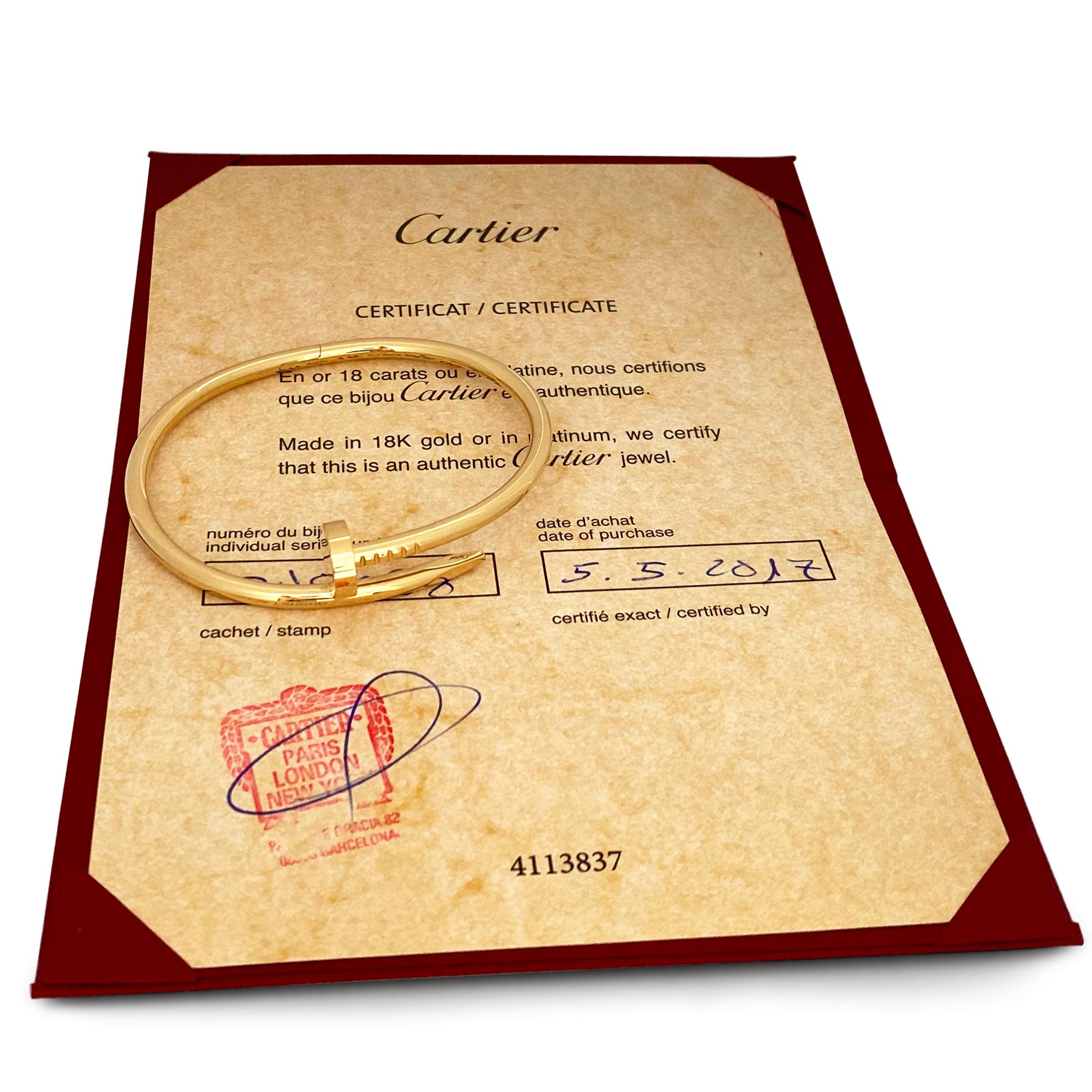 Cartier Juste Un Clou Yellow Gold Bracelet, Classic Model In Excellent Condition In New York, NY