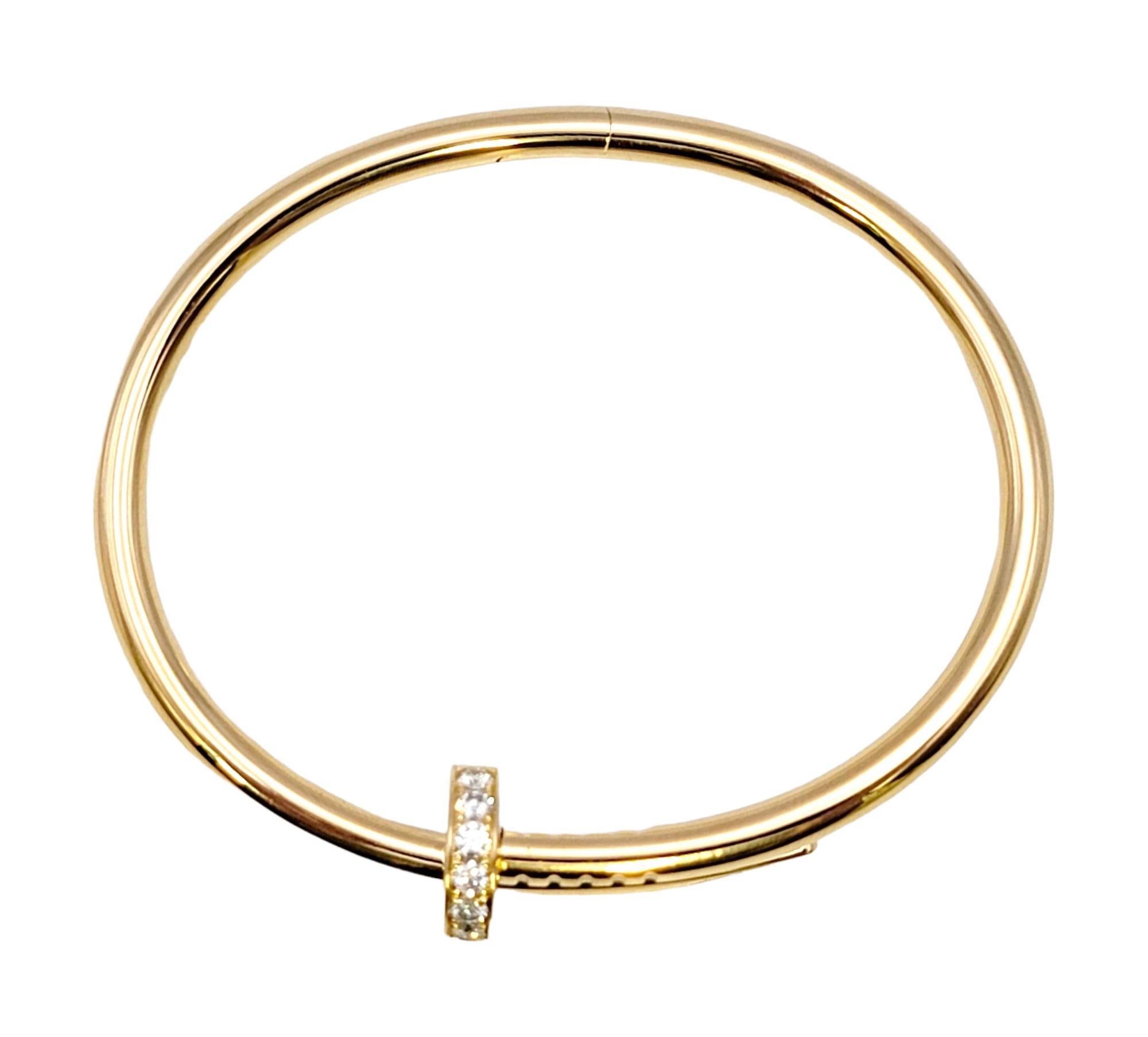Cartier Juste un Clou Yellow Gold Hinged Bangle Bracelet with Diamonds In Good Condition In Scottsdale, AZ