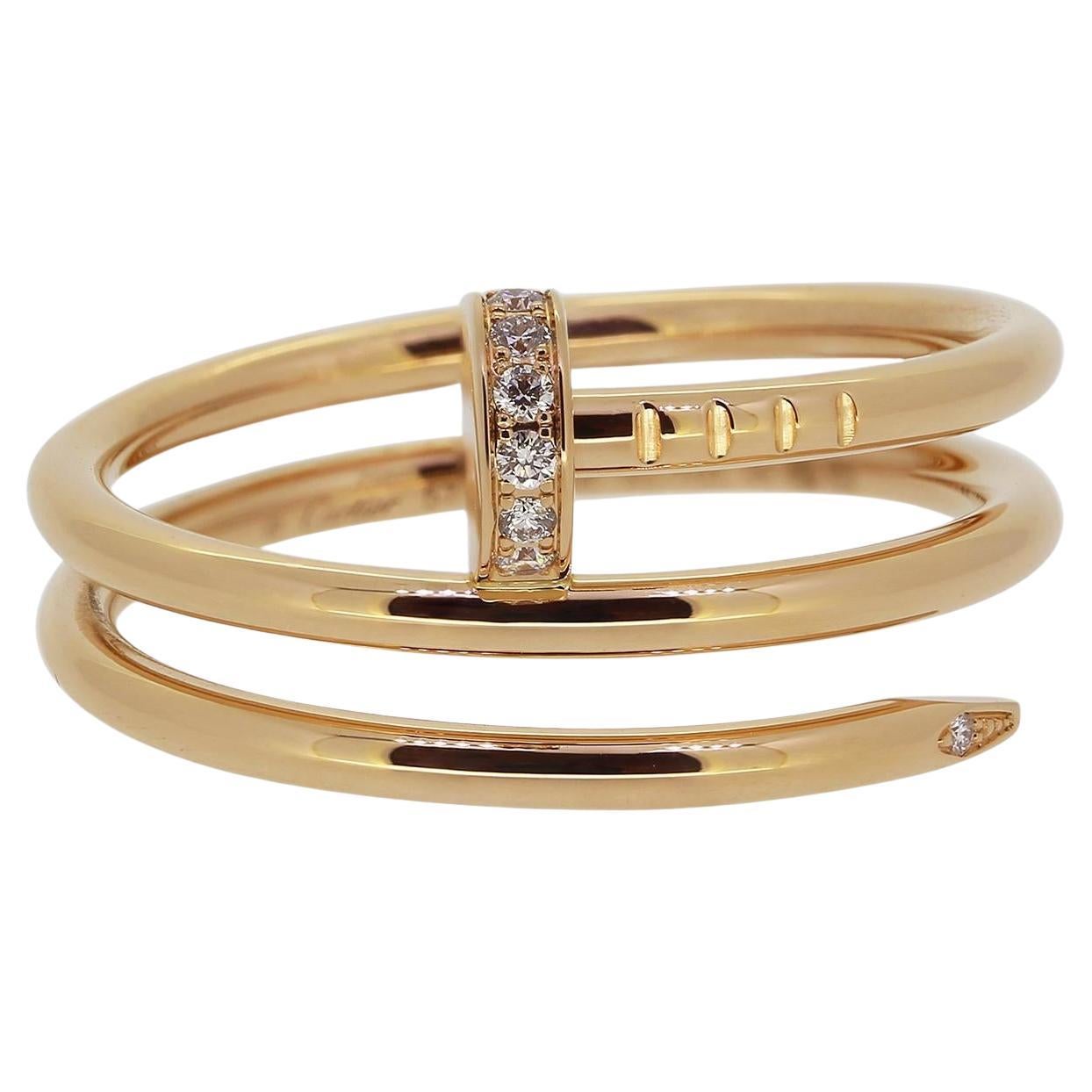 Cartier Juste Un Cloue Double Diamond Ring Size P 1/2 (57) in vendita