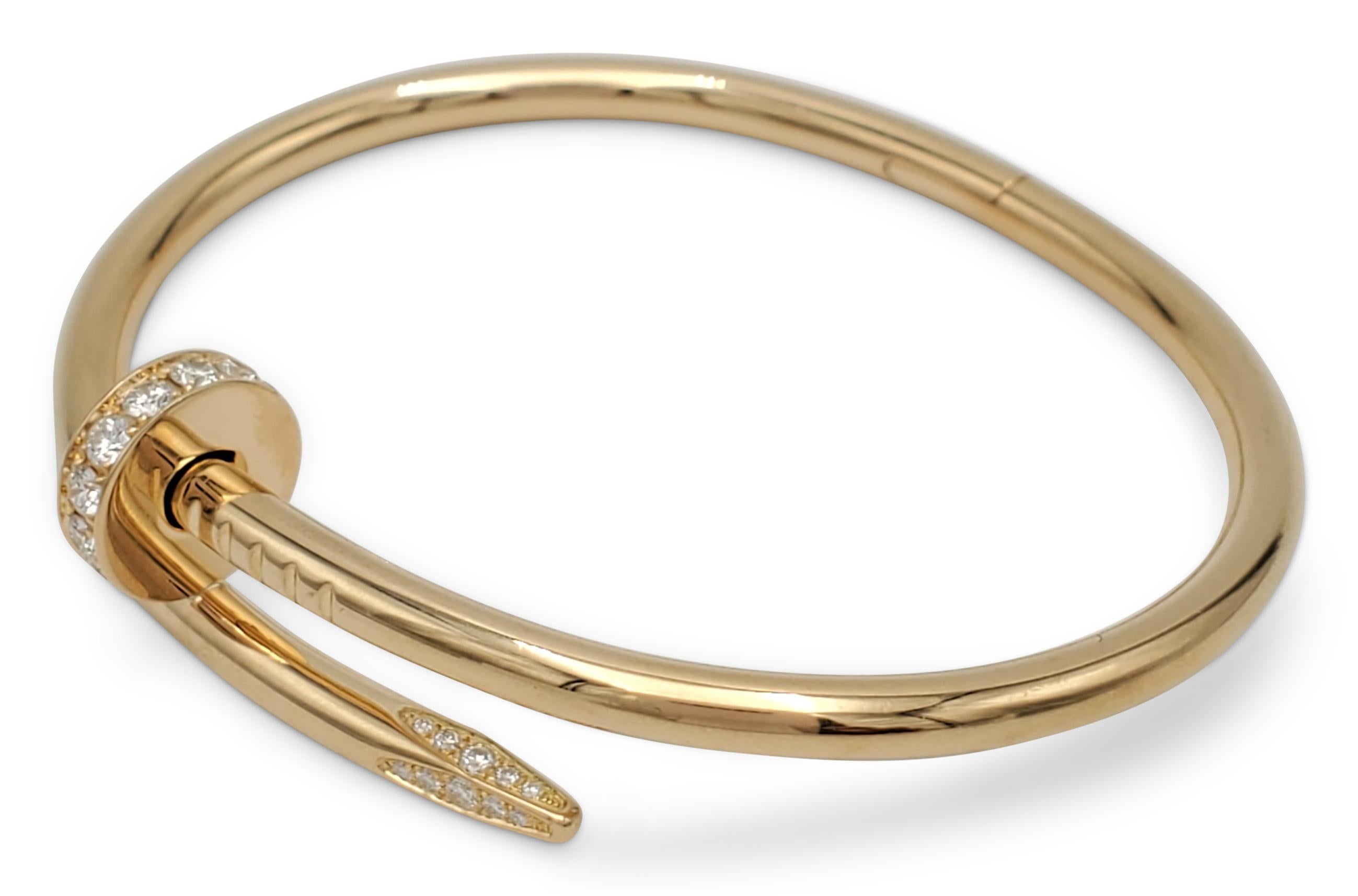 Designed as a 'just a nail', this authentic Cartier 'Juste un Clou' ring is modern, transcending the everyday, yet bold. The nail bracelet is an innovative twist on a familiar and ordinary object. The bracelet is enhanced with high quality round