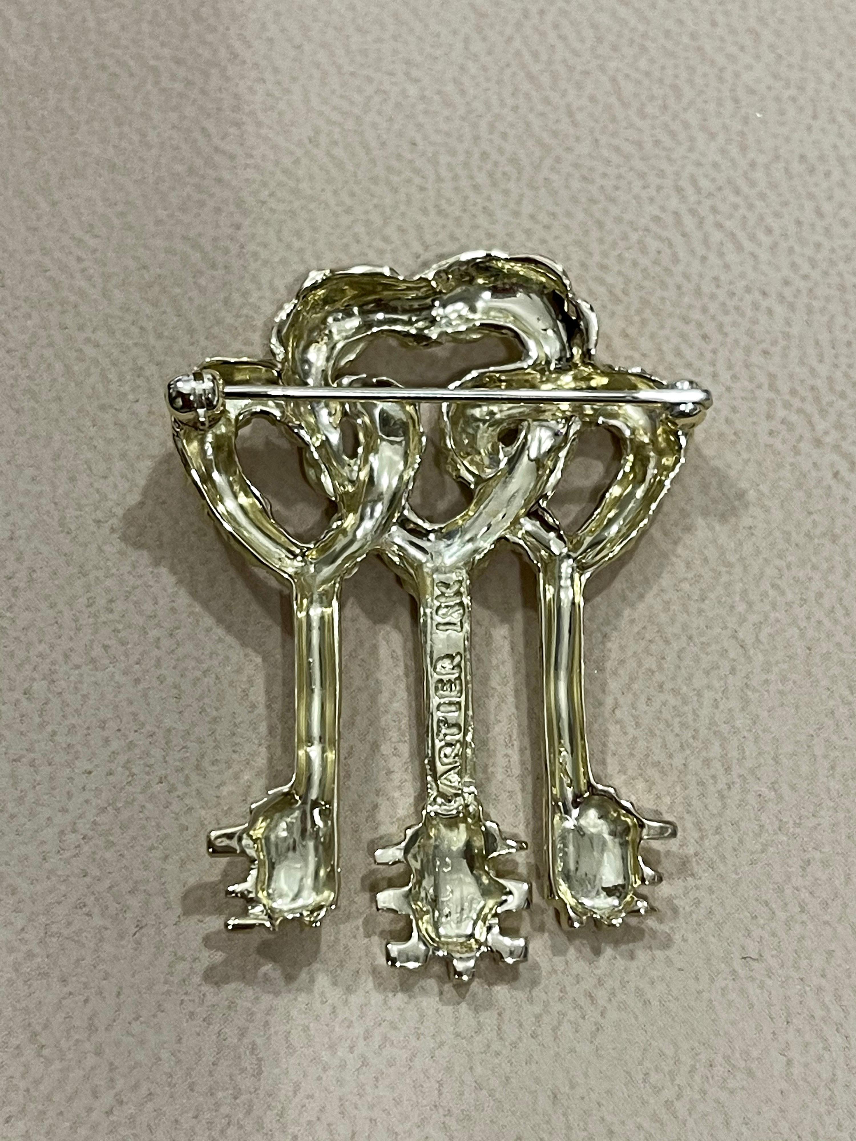 Cartier Key to My Heart 18 Karat Yellow Gold Three Heart Textured Key Pin Brooch For Sale 3
