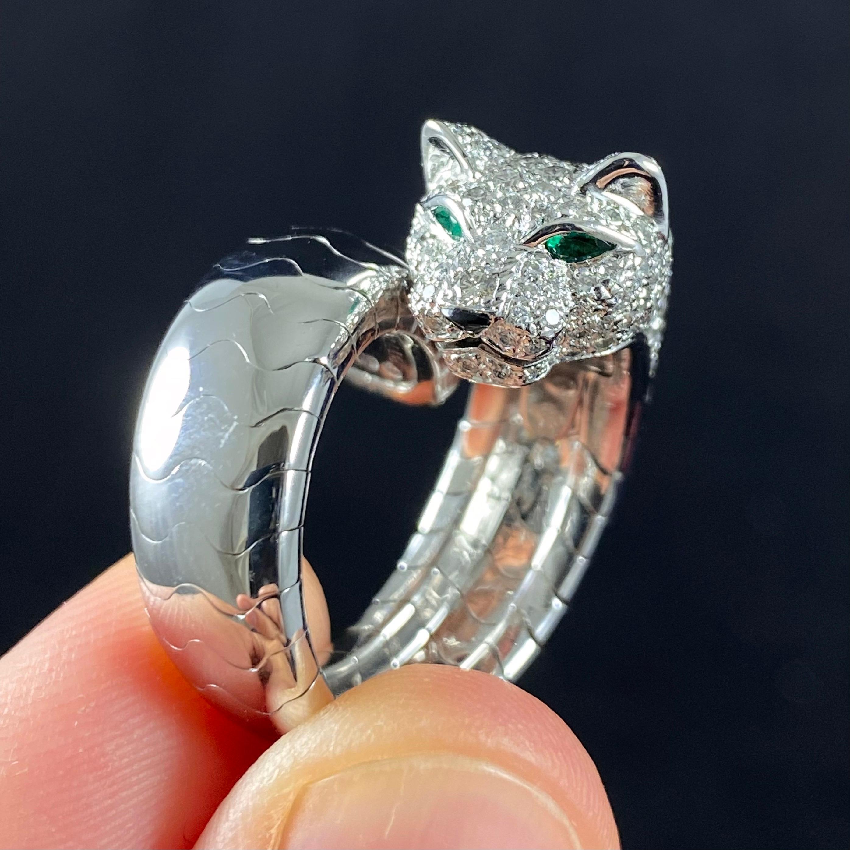 Cartier La Calda Panthère Panther Diamond Emerald Onyx Cocktail Ring White Gold 1