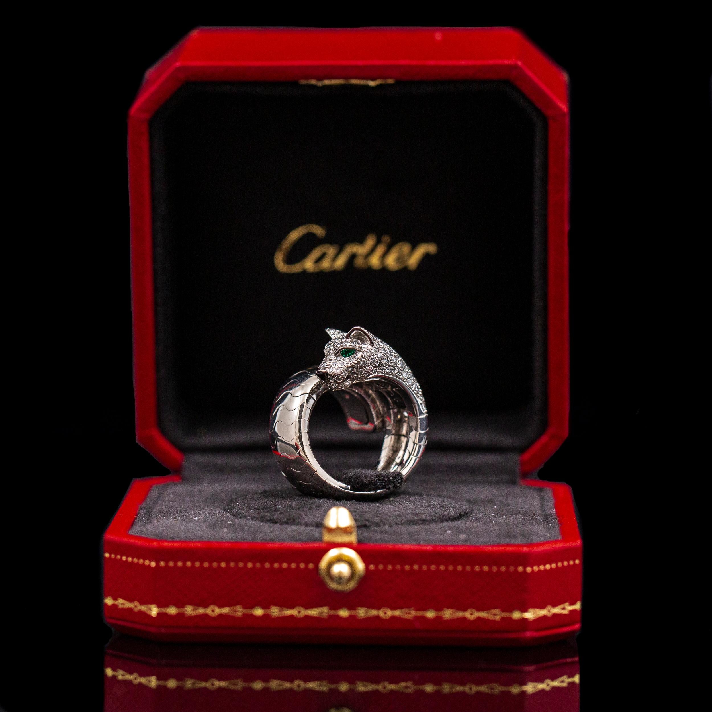Cartier La Calda Panthère Panther Diamond Emerald Onyx Cocktail Ring White Gold For Sale 5