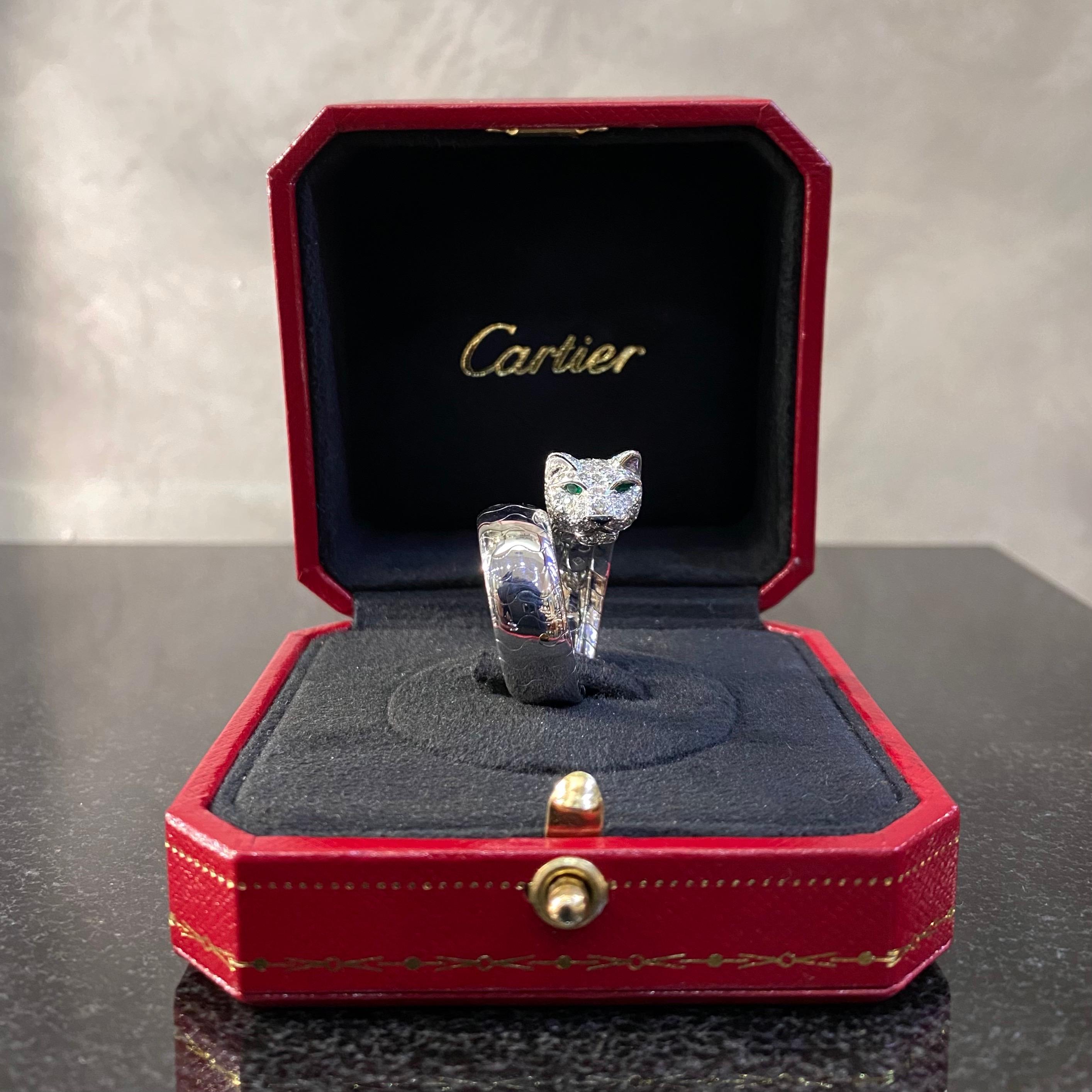 Cartier La Calda Panthère Panther Diamond Emerald Onyx Cocktail Ring White Gold 8