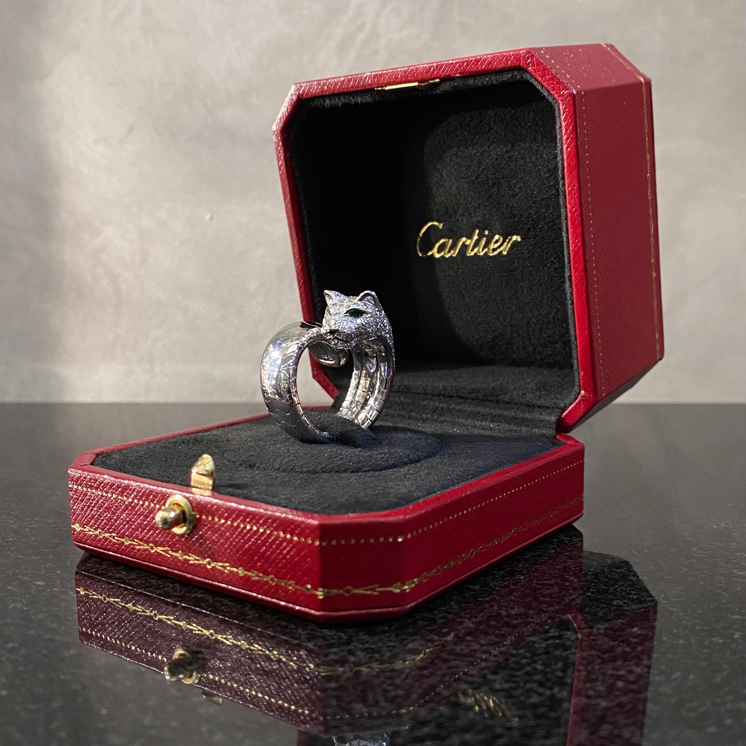 Cartier La Calda Panthère Panther Diamond Emerald Onyx Cocktail Ring White Gold 9