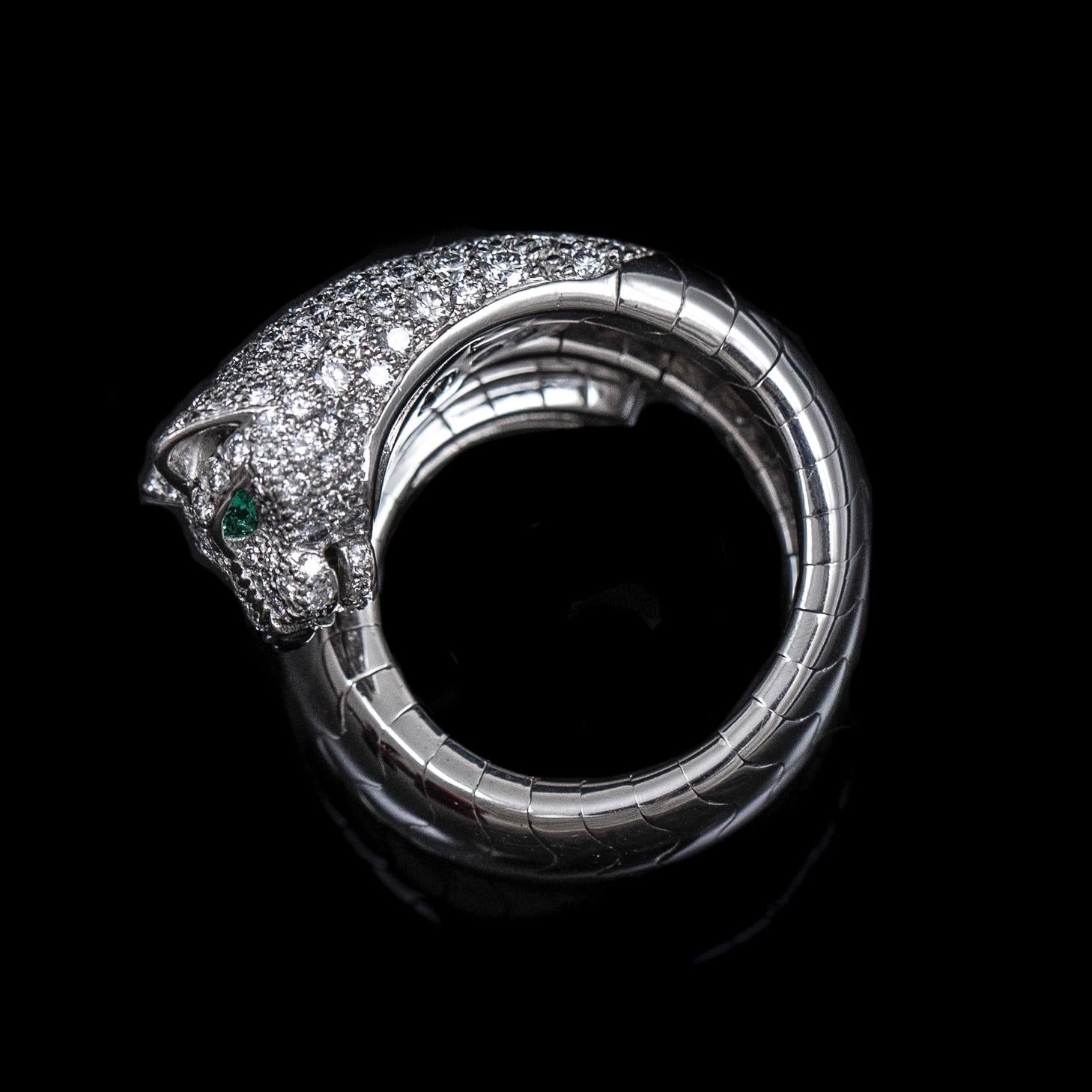 Cartier La Calda Panthère Panther Diamond Emerald Onyx Cocktail Ring White Gold In Good Condition For Sale In Lisbon, PT