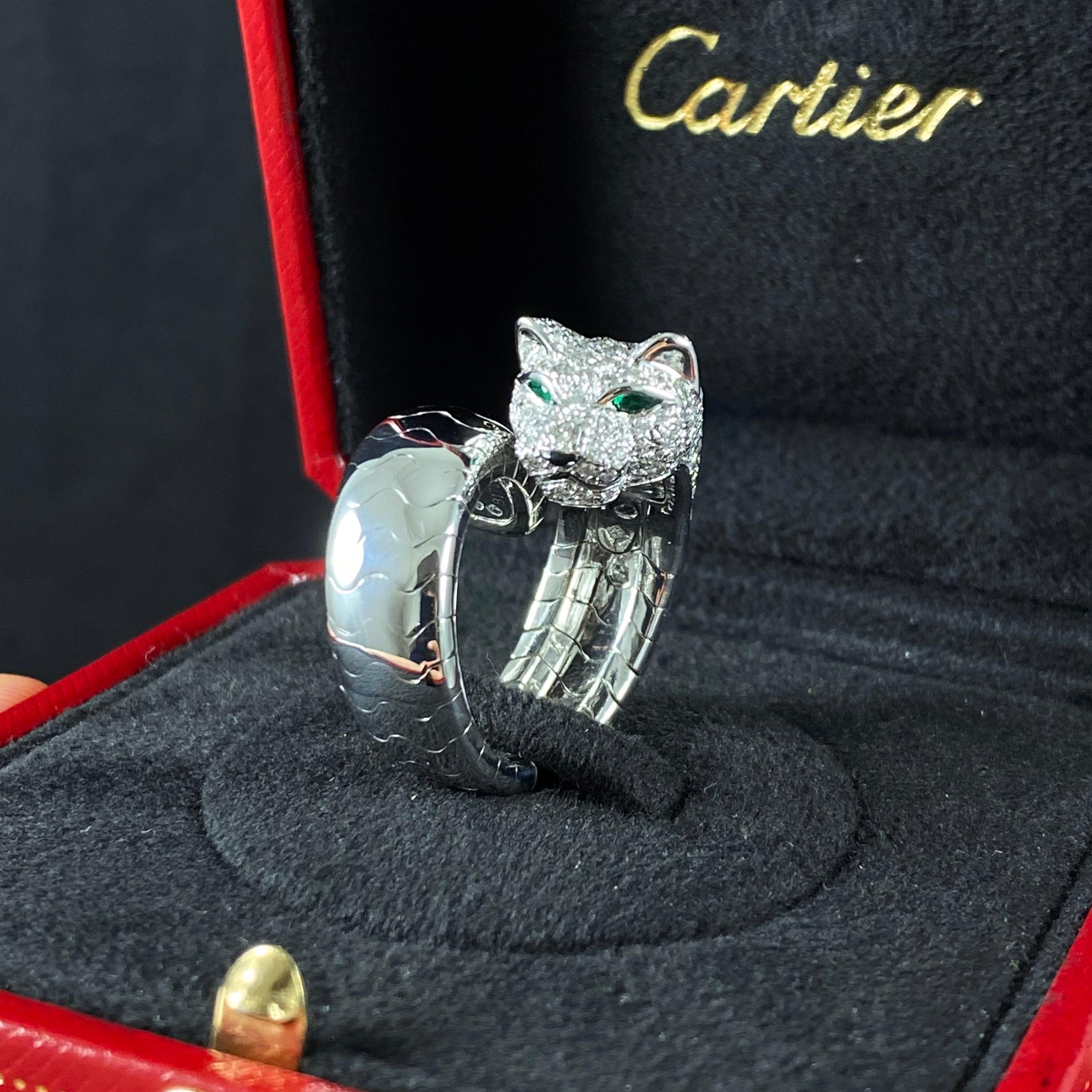 Contemporary Cartier La Calda Panthère Panther Diamond Emerald Onyx Cocktail Ring White Gold