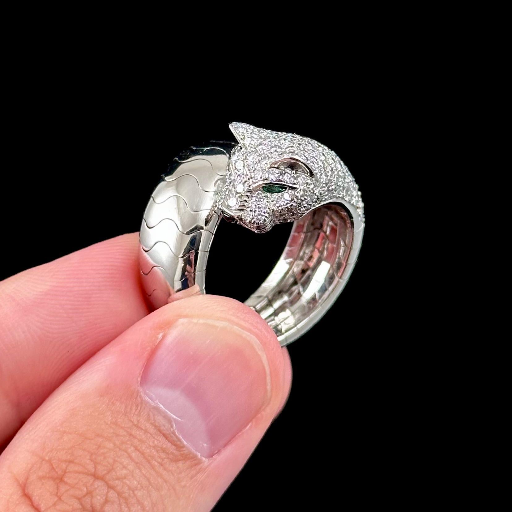 Cartier La Calda Panthère Panther Diamond Emerald Onyx Cocktail Ring White Gold For Sale 1