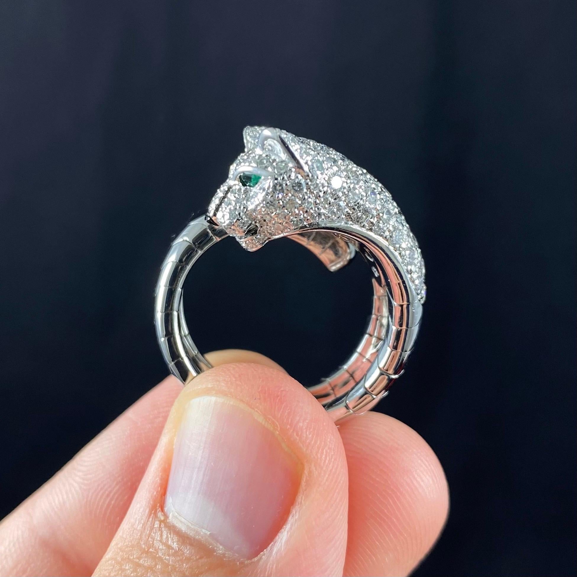 Cartier La Calda Panthère Panther Diamond Emerald Onyx Cocktail Ring White Gold In Good Condition In Lisbon, PT
