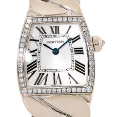 Cartier La Dona 2905 Factory Diamond Tonneau 18k White Gold Quartz Watch 22mm