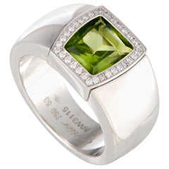 Cartier La Dona Diamond and Peridot 18 Karat White Gold Ring