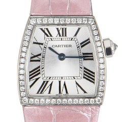 Cartier La Dona Ladies White Gold Silver Guilloche Dial Diamond Set B&P WE600351