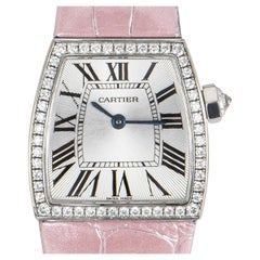 Cartier La Dona Ladies White Gold Silver Guilloche Dial Diamond Set B&P WE600351