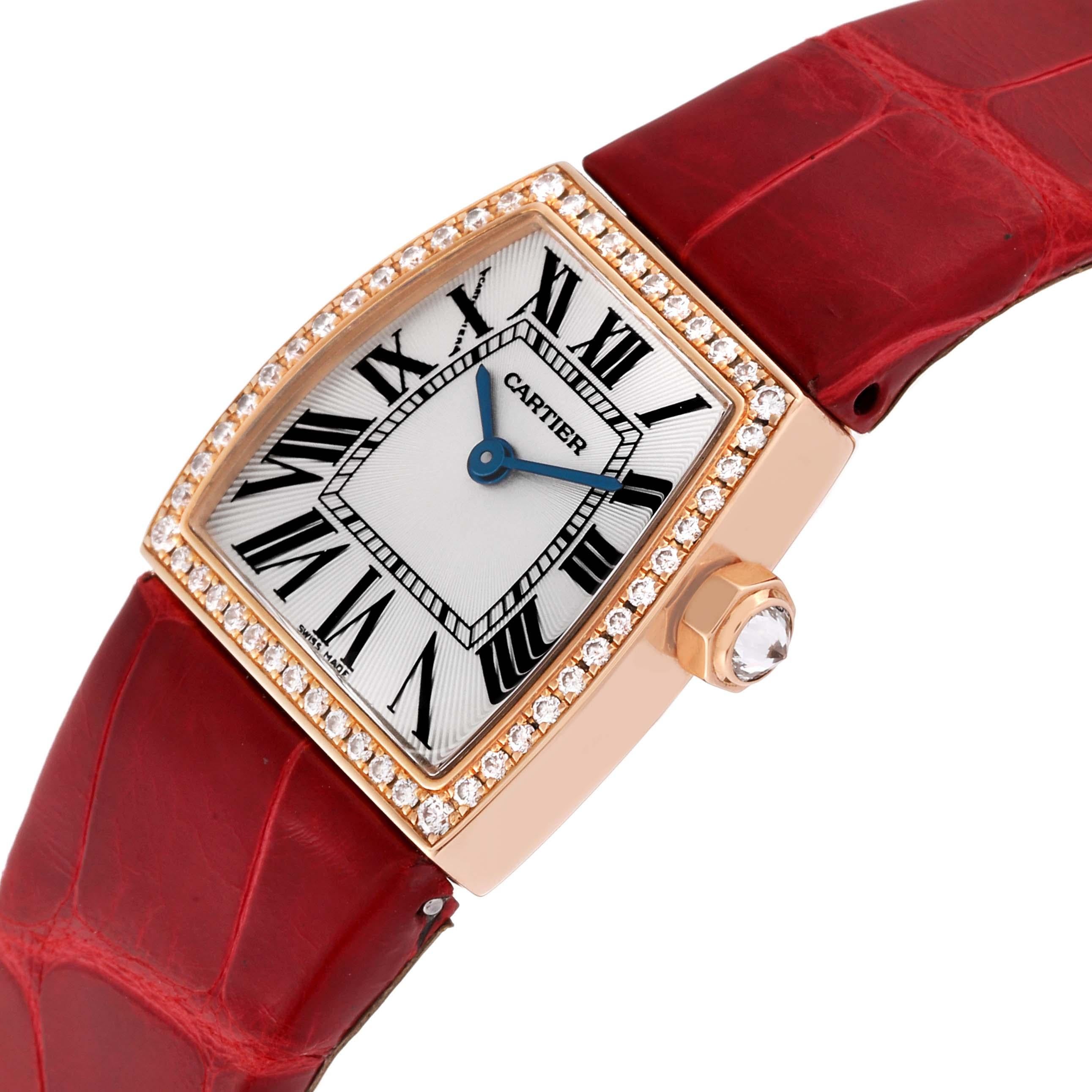 Cartier La Dona Rose Gold Diamond Red Strap Ladies Watch WE600651 In Excellent Condition For Sale In Atlanta, GA