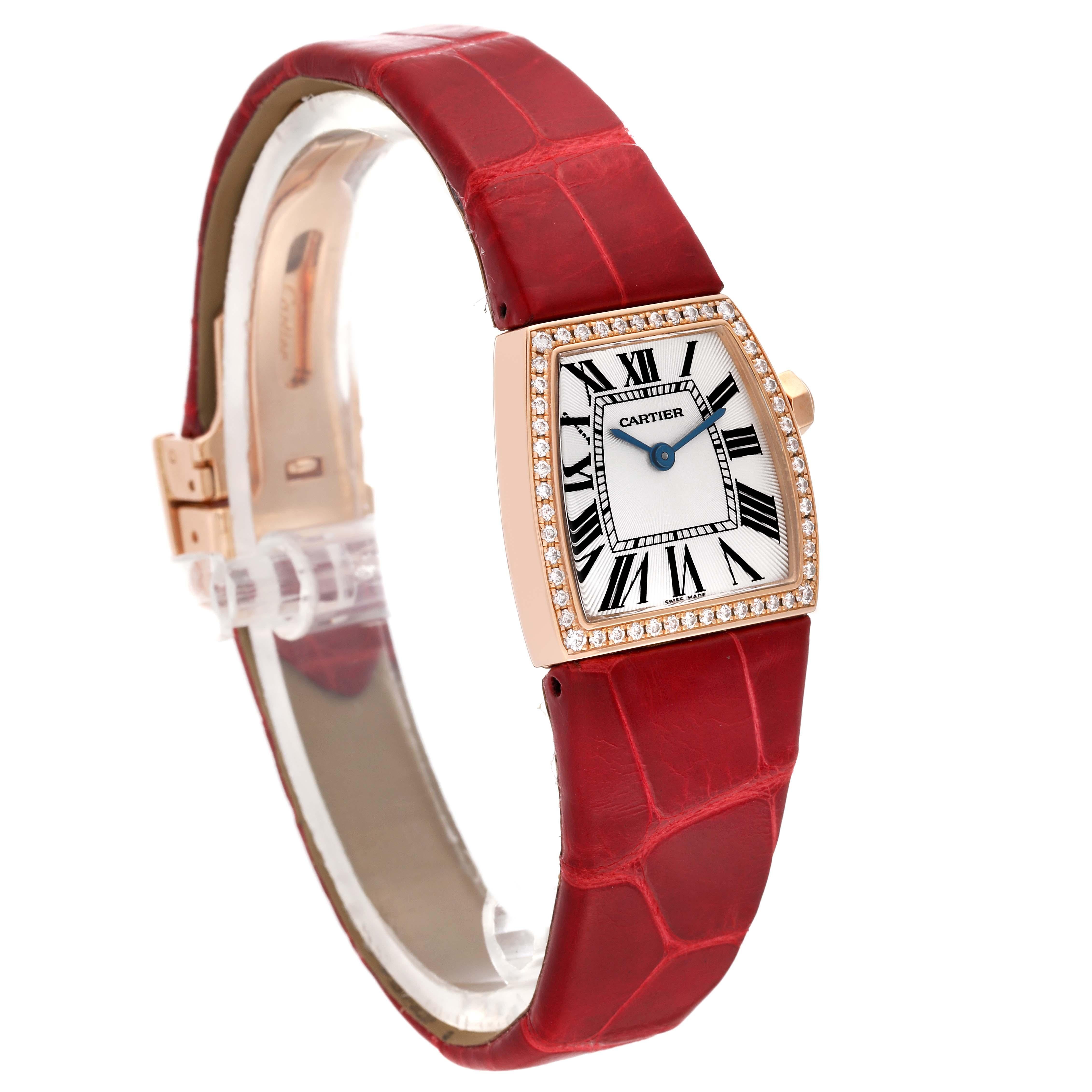 Cartier La Dona Rose Gold Diamond Red Strap Ladies Watch WE600651 For Sale 3