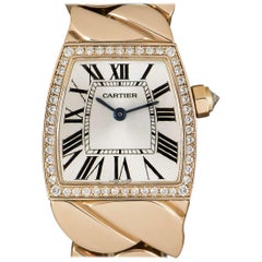 Cartier La Dona Rose Gold Silver Guilloche Dial Diamond Set Watch WE600601