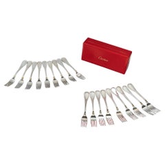Cartier La Maison Du Prince, 18 Starter Dessert Forks Silver Plated in Box