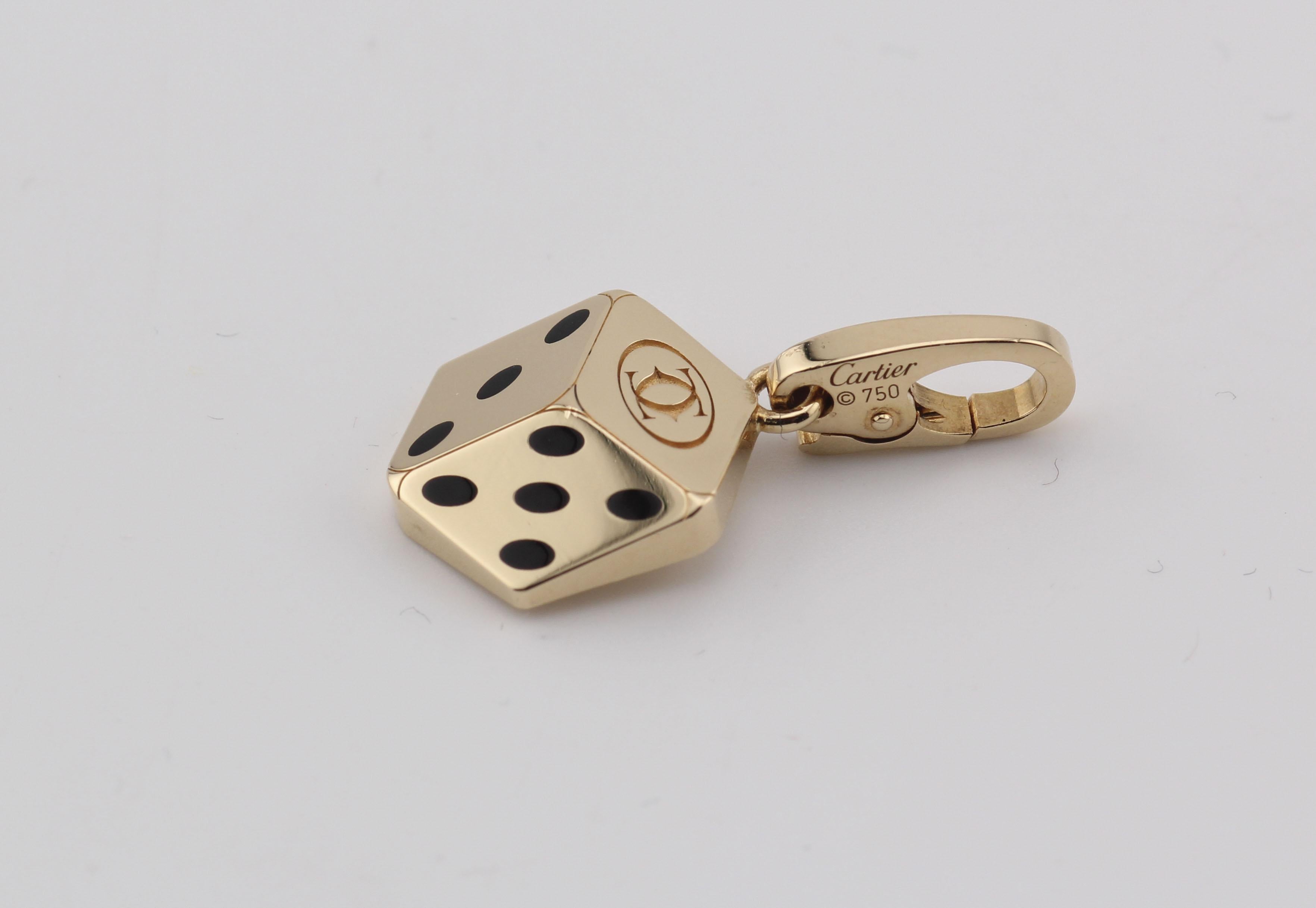 Cartier Lacquer 18k Yellow Gold Dice Charm Pendant In Good Condition In Simpsonville, SC