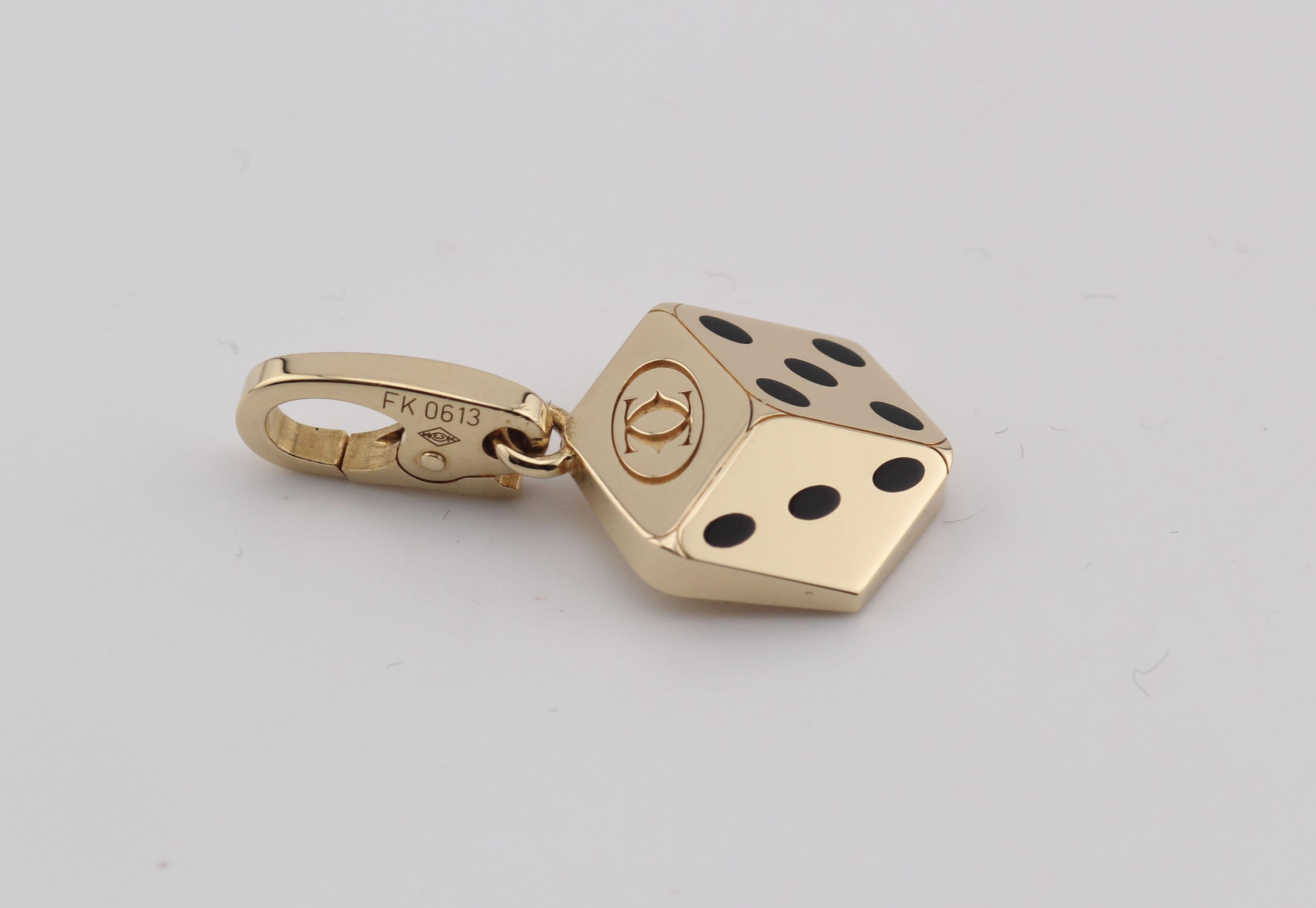 Women's or Men's Cartier Lacquer 18k Yellow Gold Dice Charm Pendant