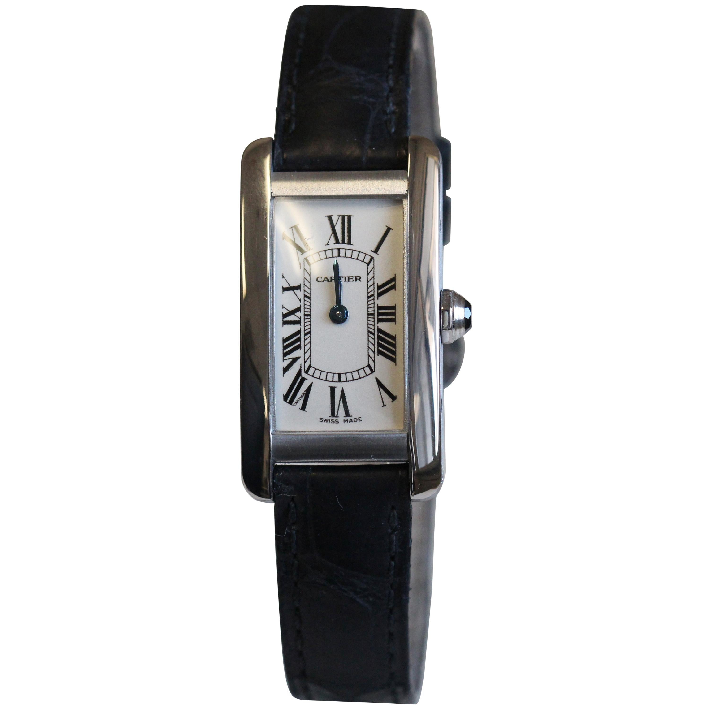 Cartier Ladies 18 Karat Gold Tank Americaine Box and Papers W2601956 Year 2009 For Sale