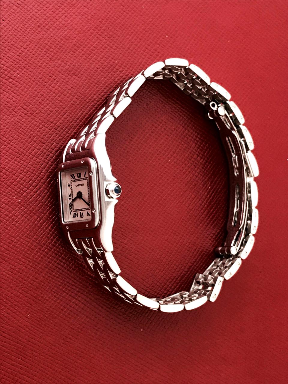 Women's Cartier Ladies 18 Karat White Gold Panther Quartz Wristwatch For Sale