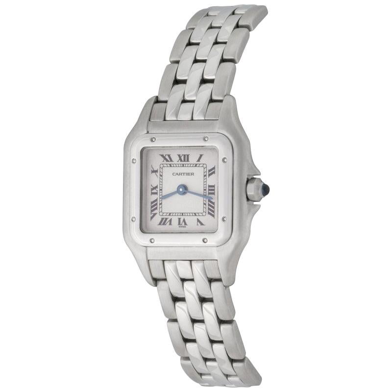 Cartier Ladies 18 Karat White Gold Panther Quartz Wristwatch For Sale