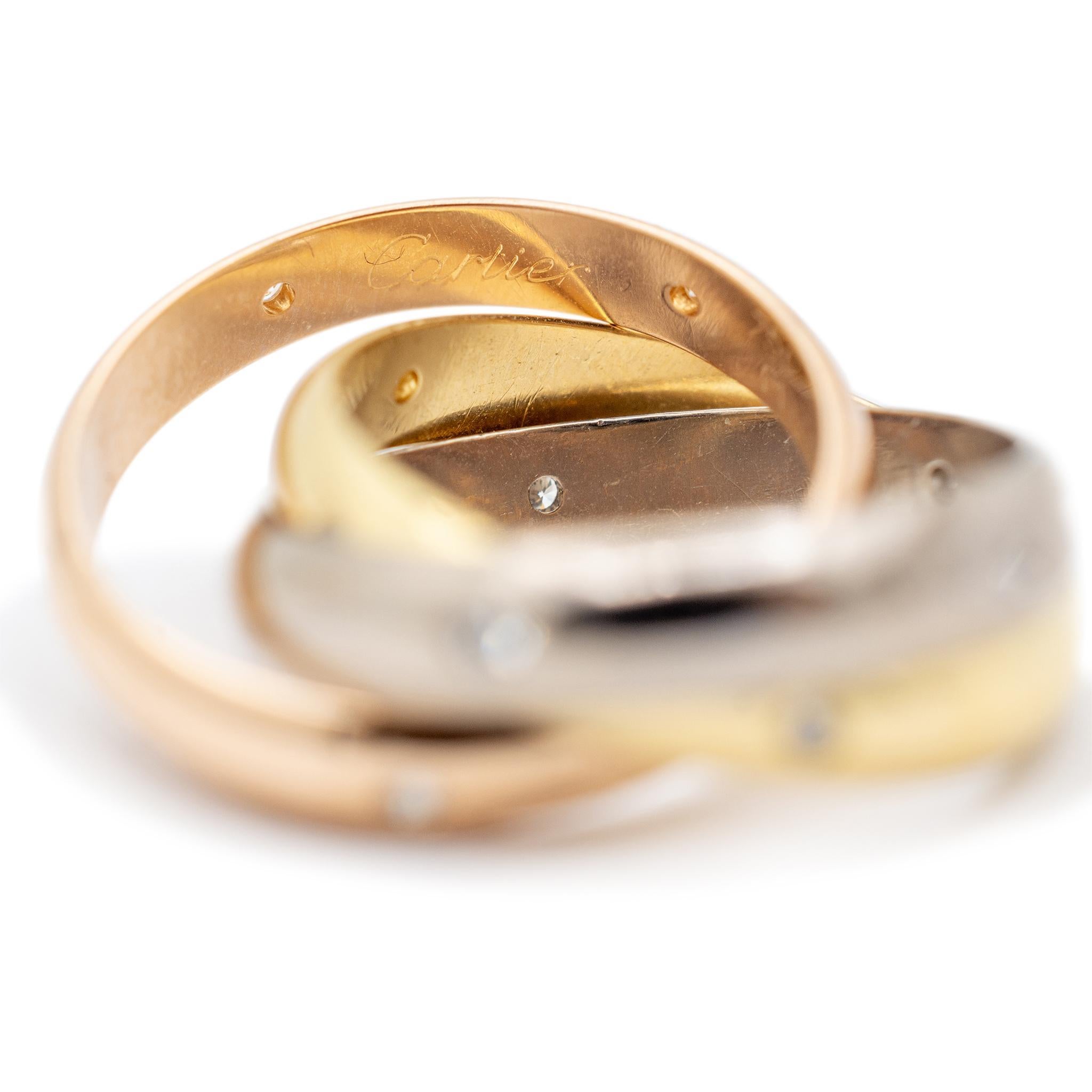 Cartier Damen 18K Tri Farbe Trinity Diamond Band Ring im Zustand „Hervorragend“ im Angebot in Houston, TX