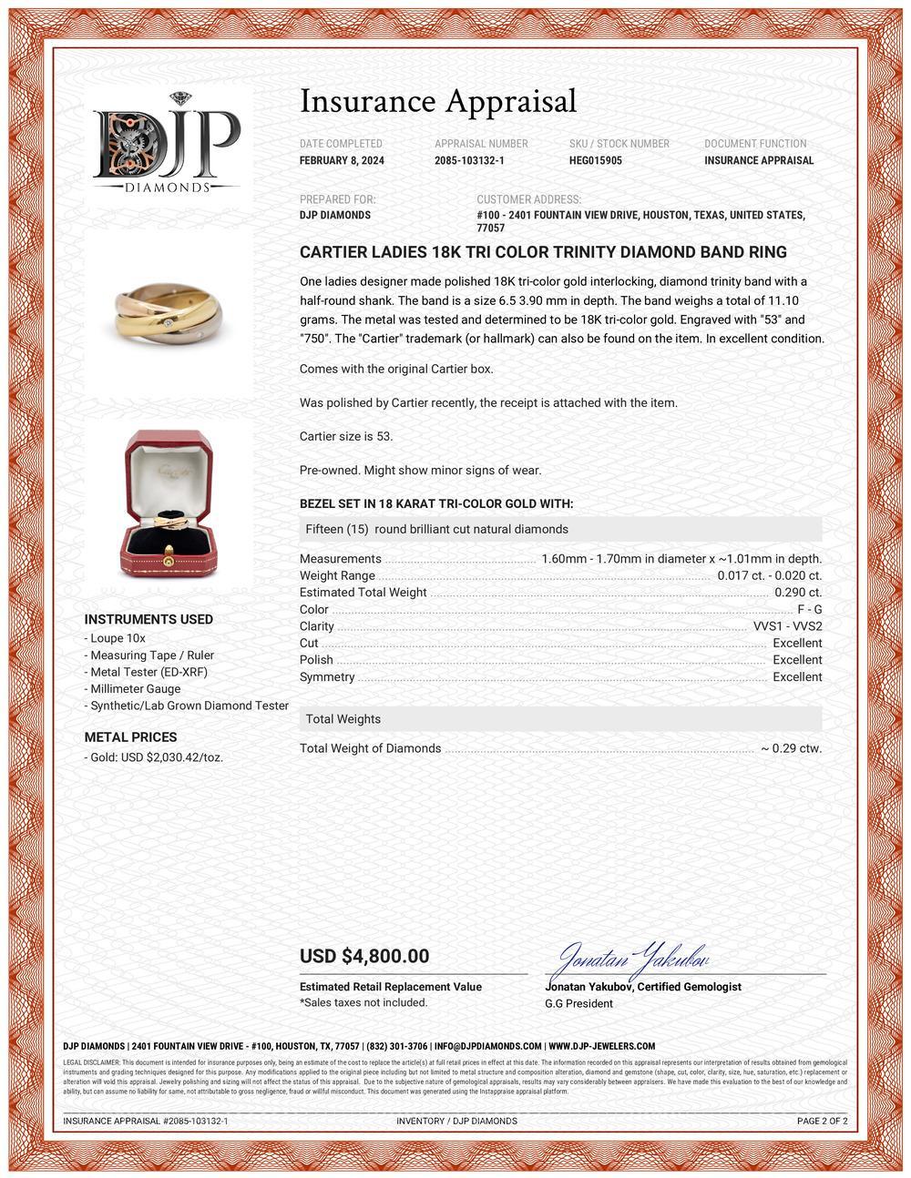 Cartier Damen 18K Tri Farbe Trinity Diamond Band Ring im Angebot 4