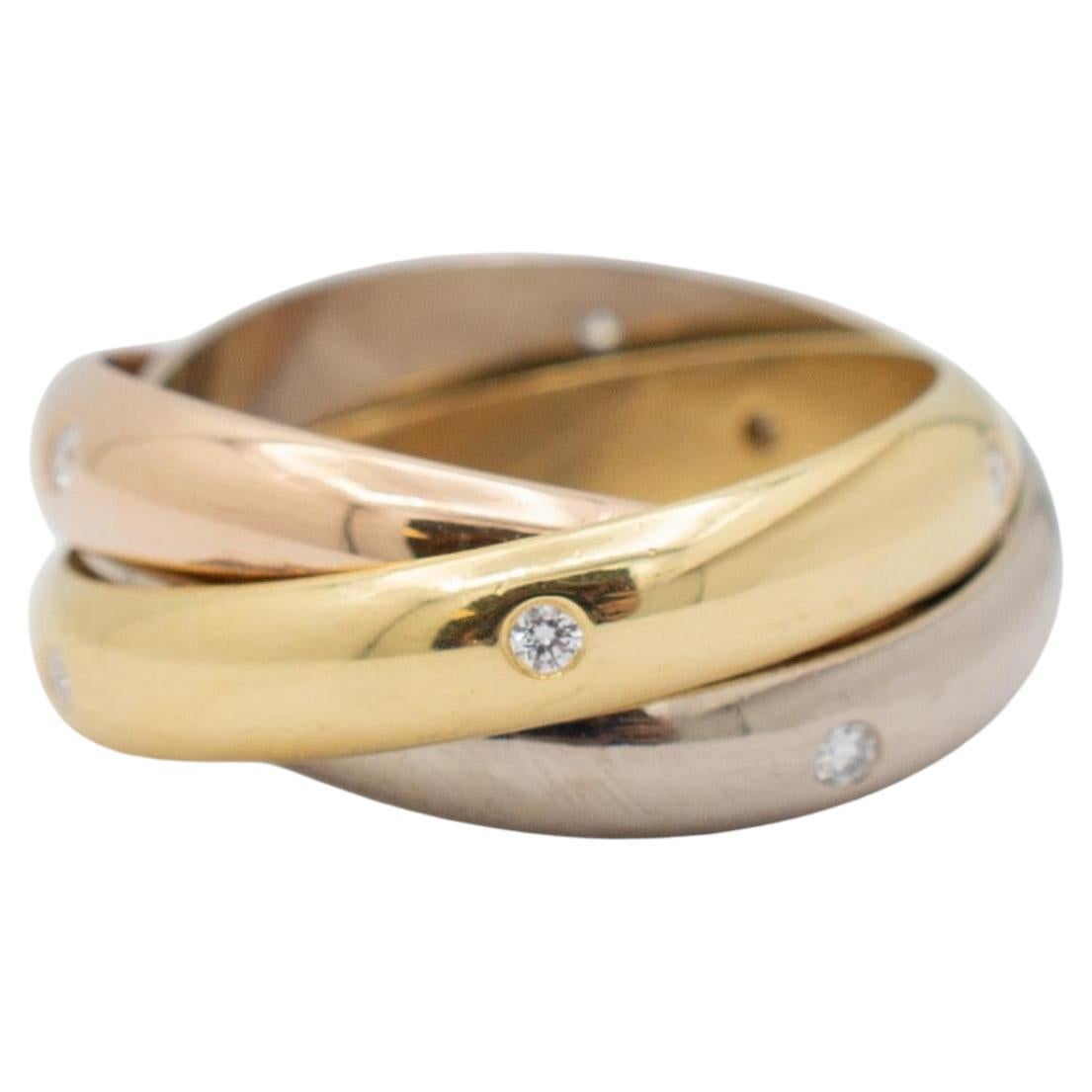 Cartier Ladies 18K Tri Color Trinity Diamond Band Ring