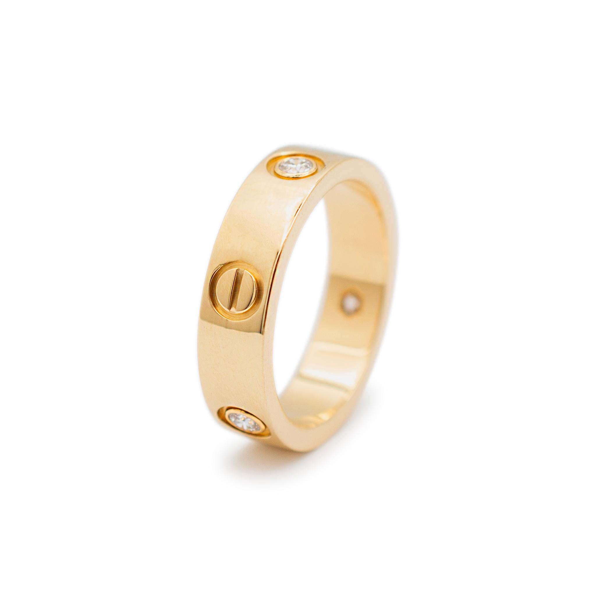 Women's Cartier Ladies 18K Yellow Gold 3 Diamond Love Band Ring