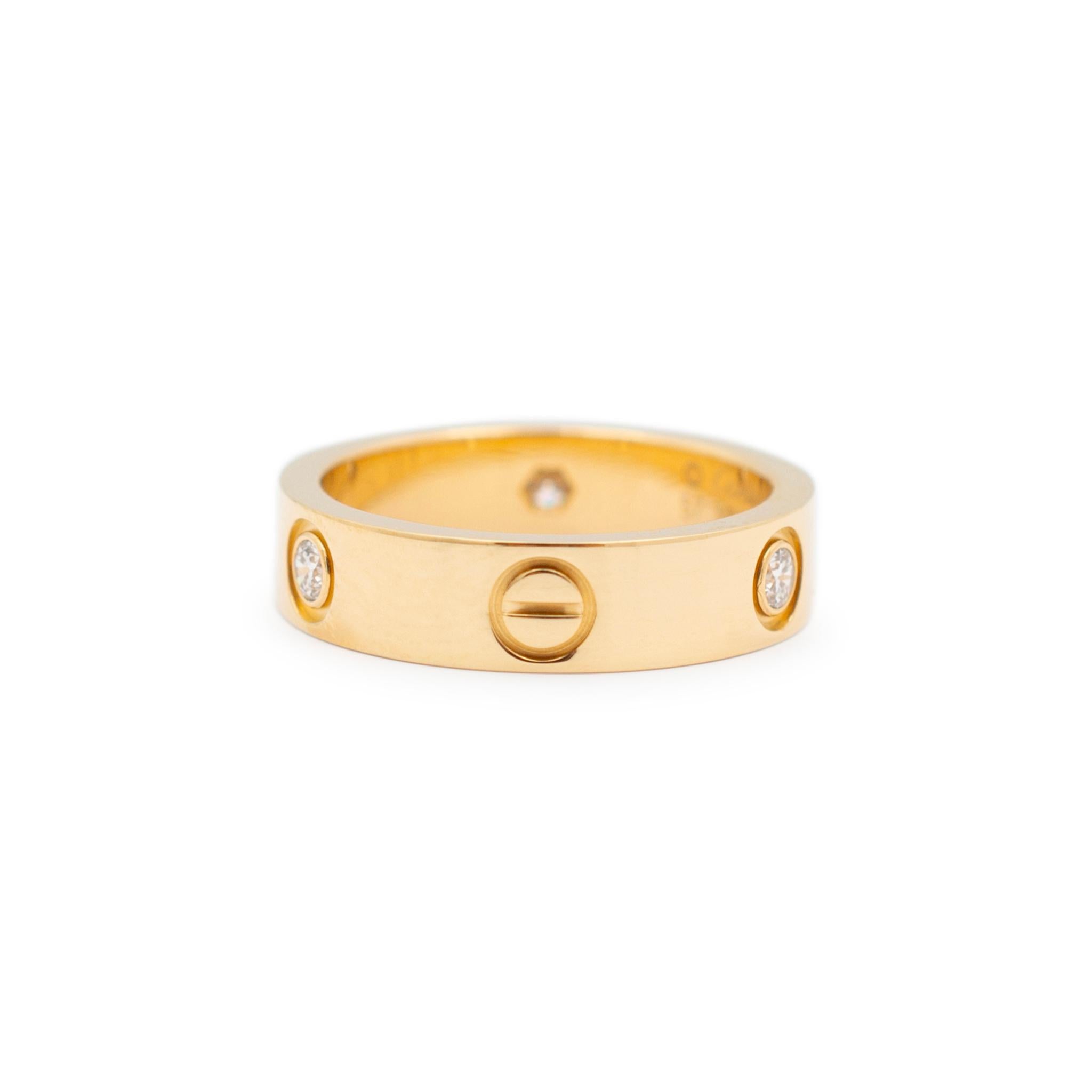 Cartier Ladies 18K Yellow Gold 3 Diamond Love Band Ring 1