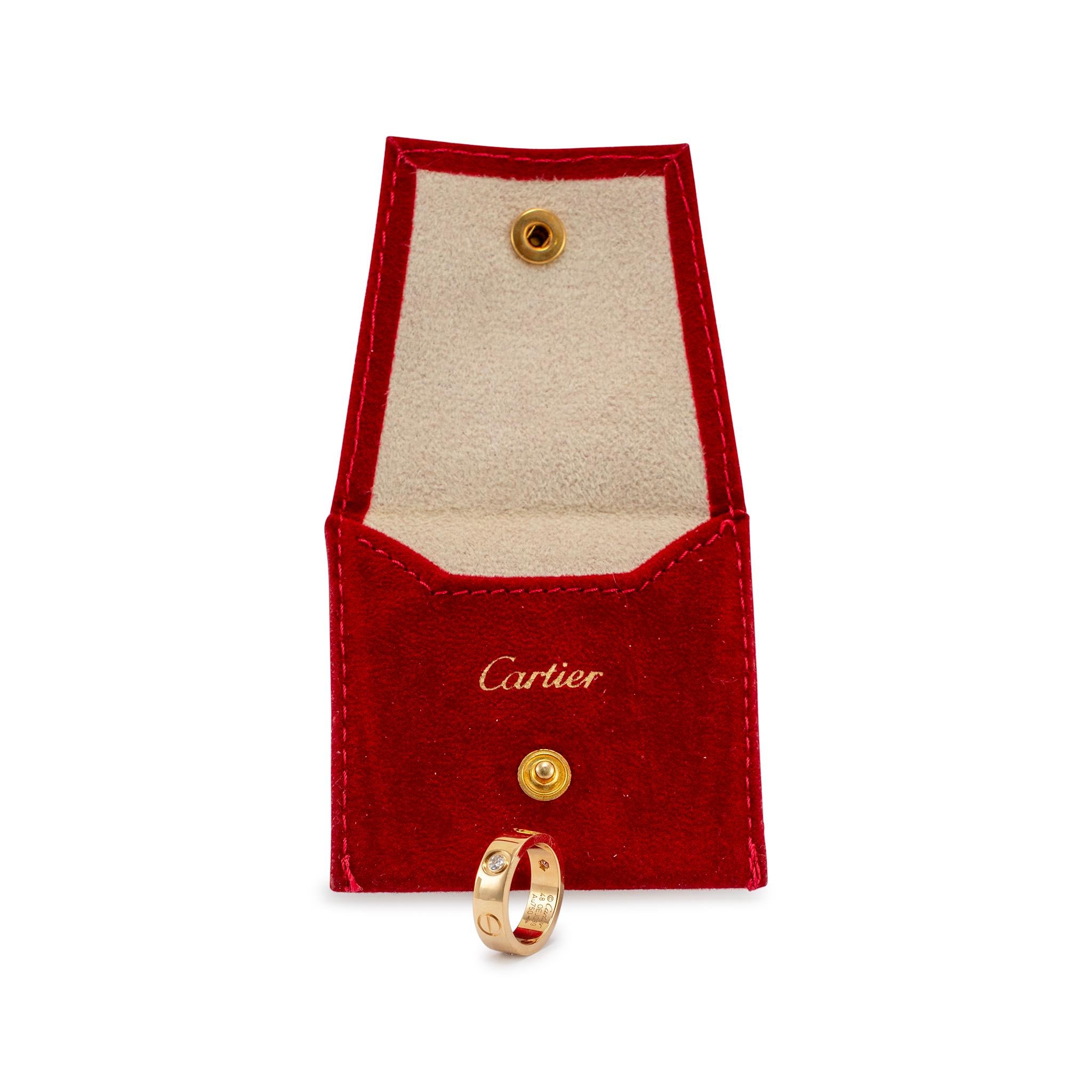 Cartier Ladies 18K Yellow Gold 3 Diamond Love Band Ring For Sale 1
