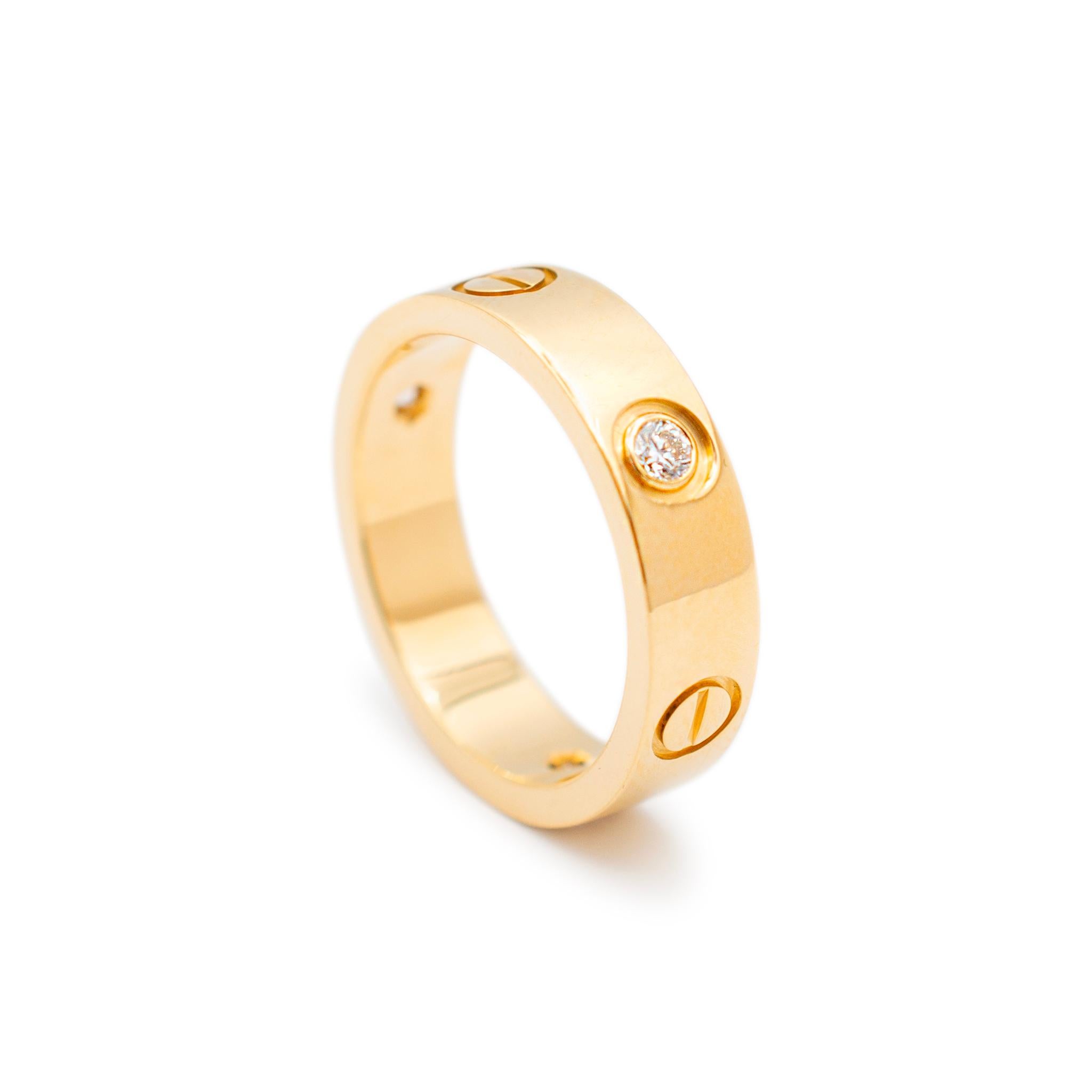 Cartier Ladies 18K Yellow Gold 3 Diamond Love Band Ring 2