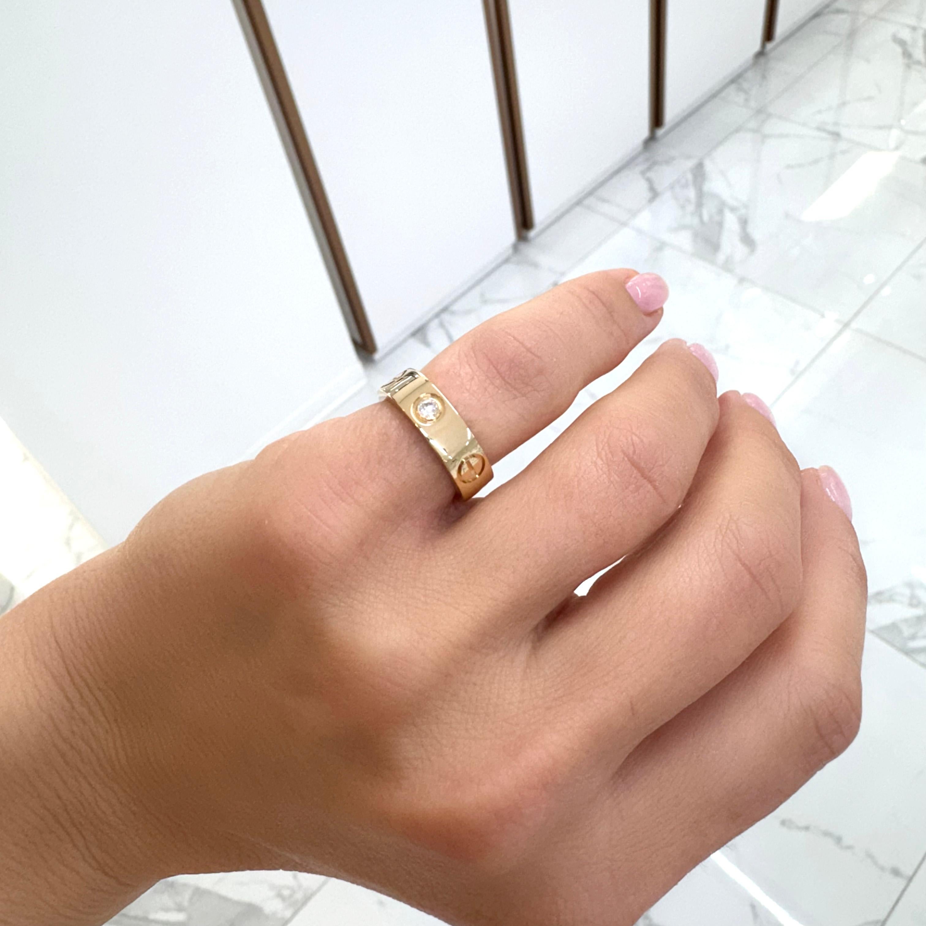 Cartier Ladies 18K Yellow Gold 3 Diamond Love Band Ring For Sale 2