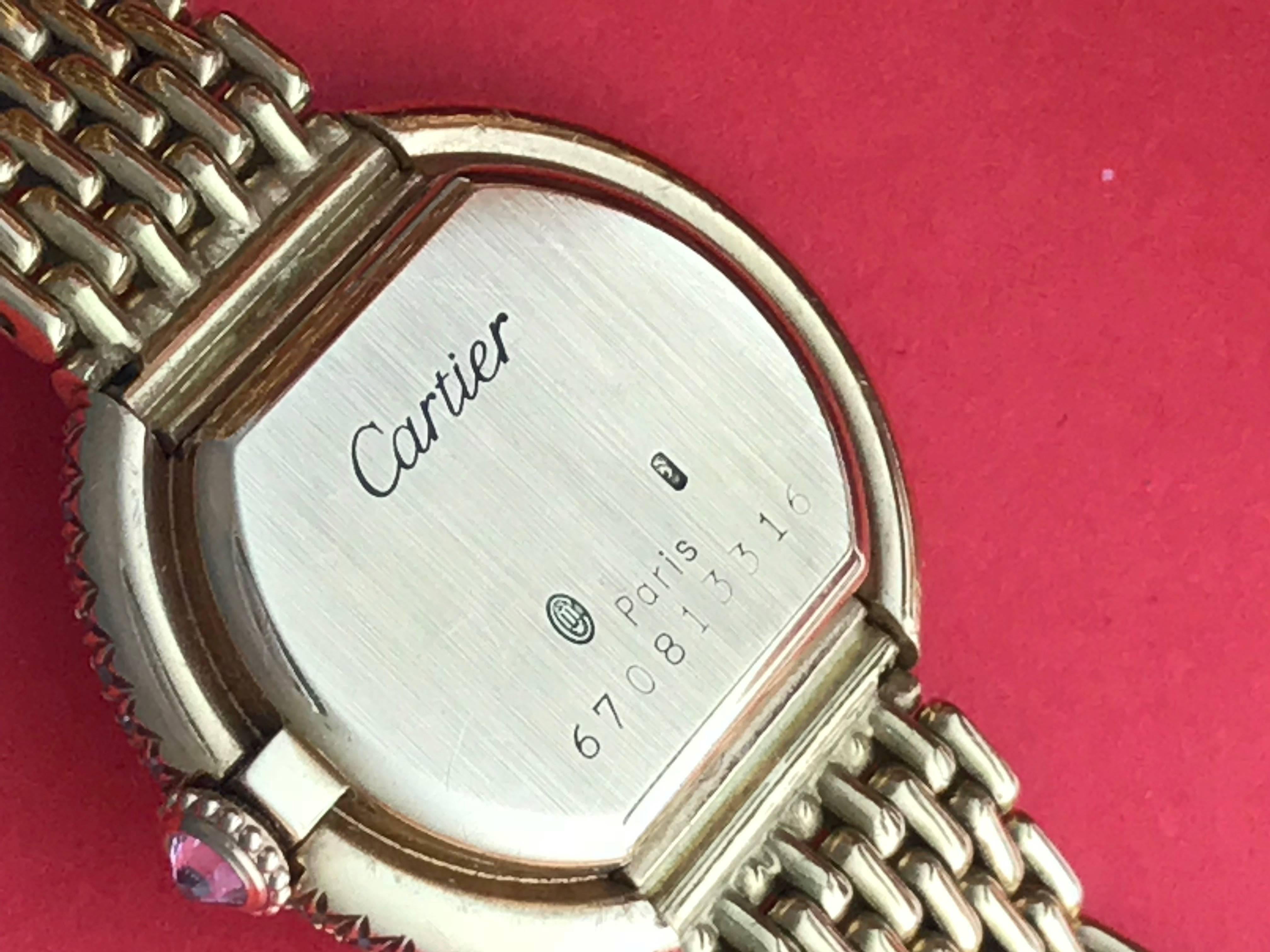 Cartier Ladies 18k Yellow Gold Manual Wind Wristwatch with Diamonds For Sale 1