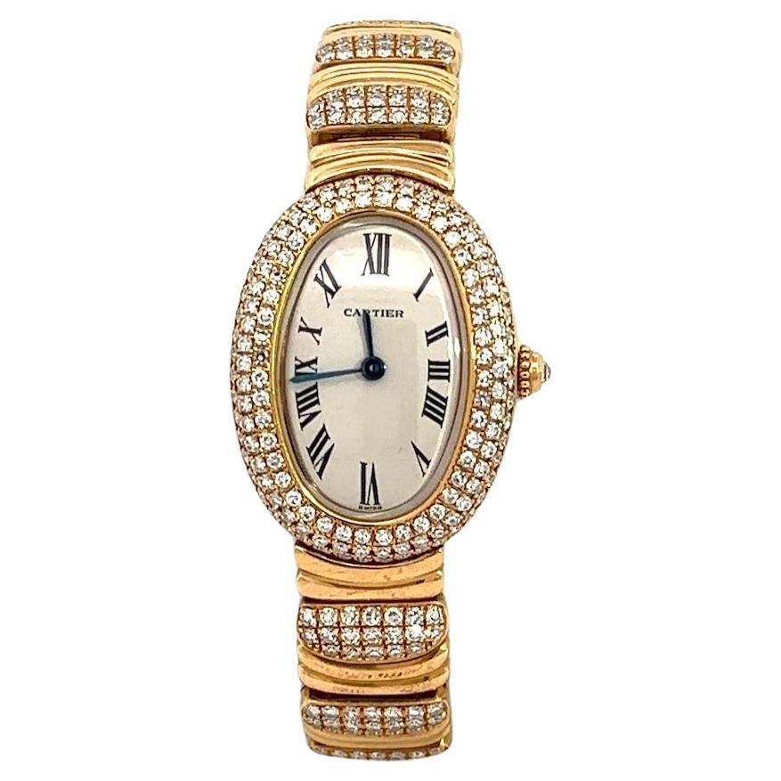 Cartier Ladies 18KT Yellow Gold Diamond Baignoire Bracelet Quartz Wristwatch