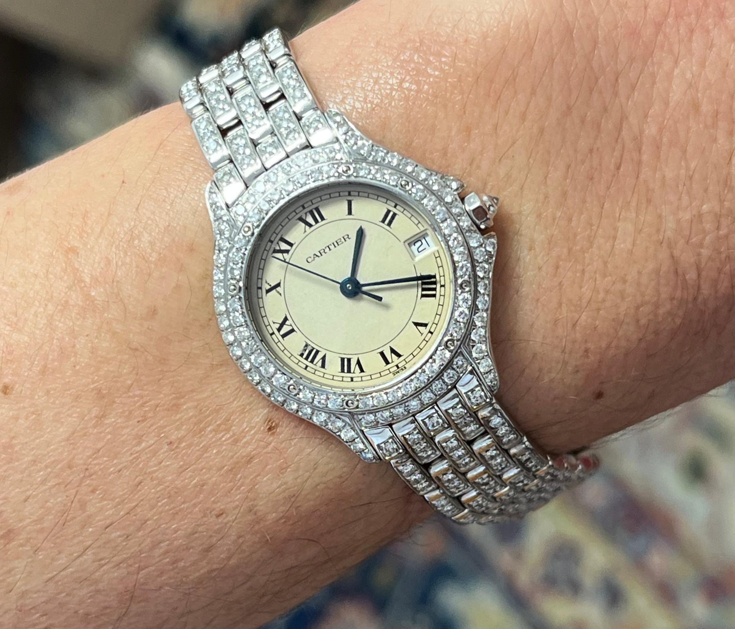 Cartier Ladies Watch in 18k White Gold and Round Cut Diamonds For Sale 3